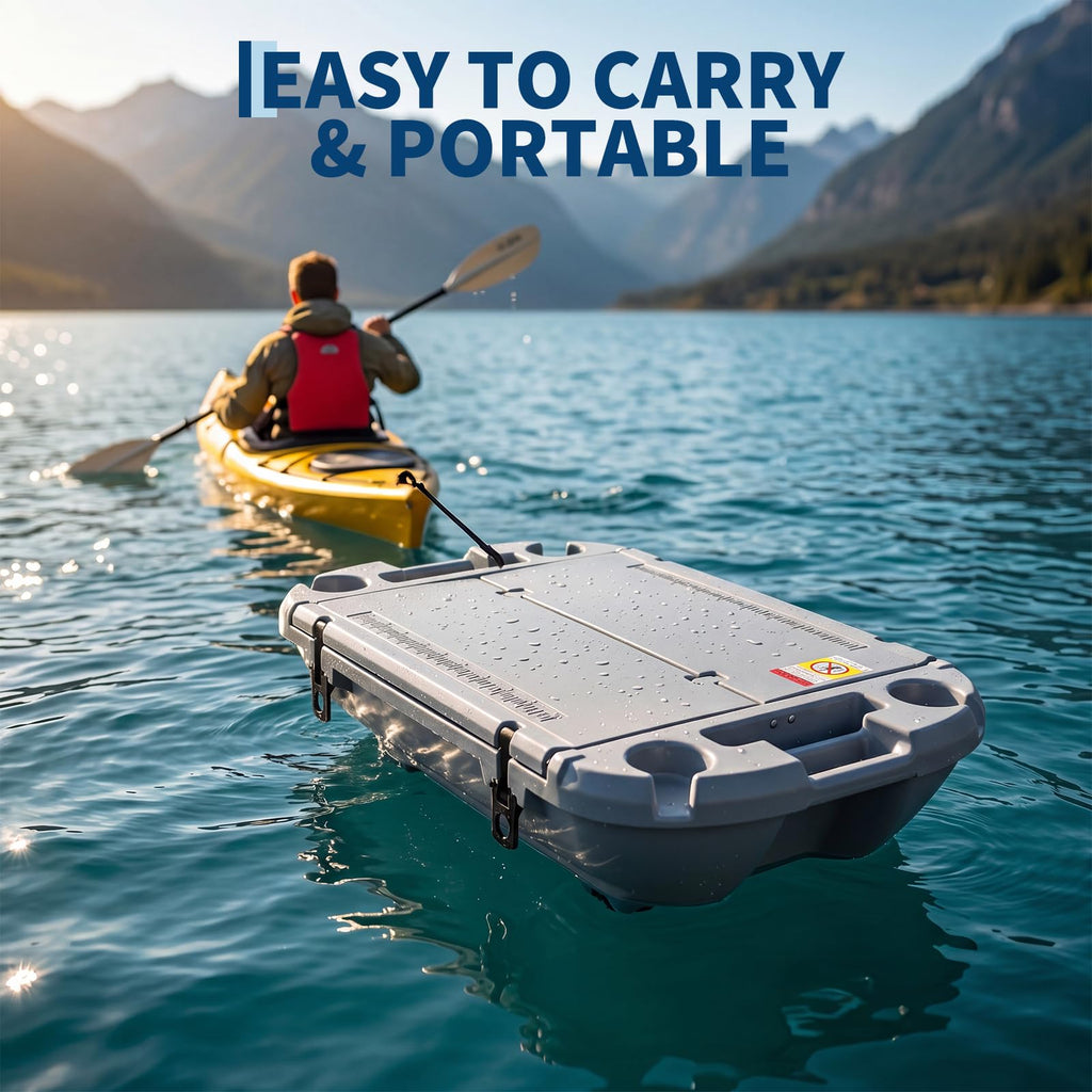 Garvee 40L Floating Cooler for River, Lake & Pool, 42.5QT Rotomolded LLDPE Ice Chest with Tow Rope & 4 Cup Holders, Heavy-Duty Drift Marine Beverage Cooler for Kayak, Boating, Camping, Cool Gray