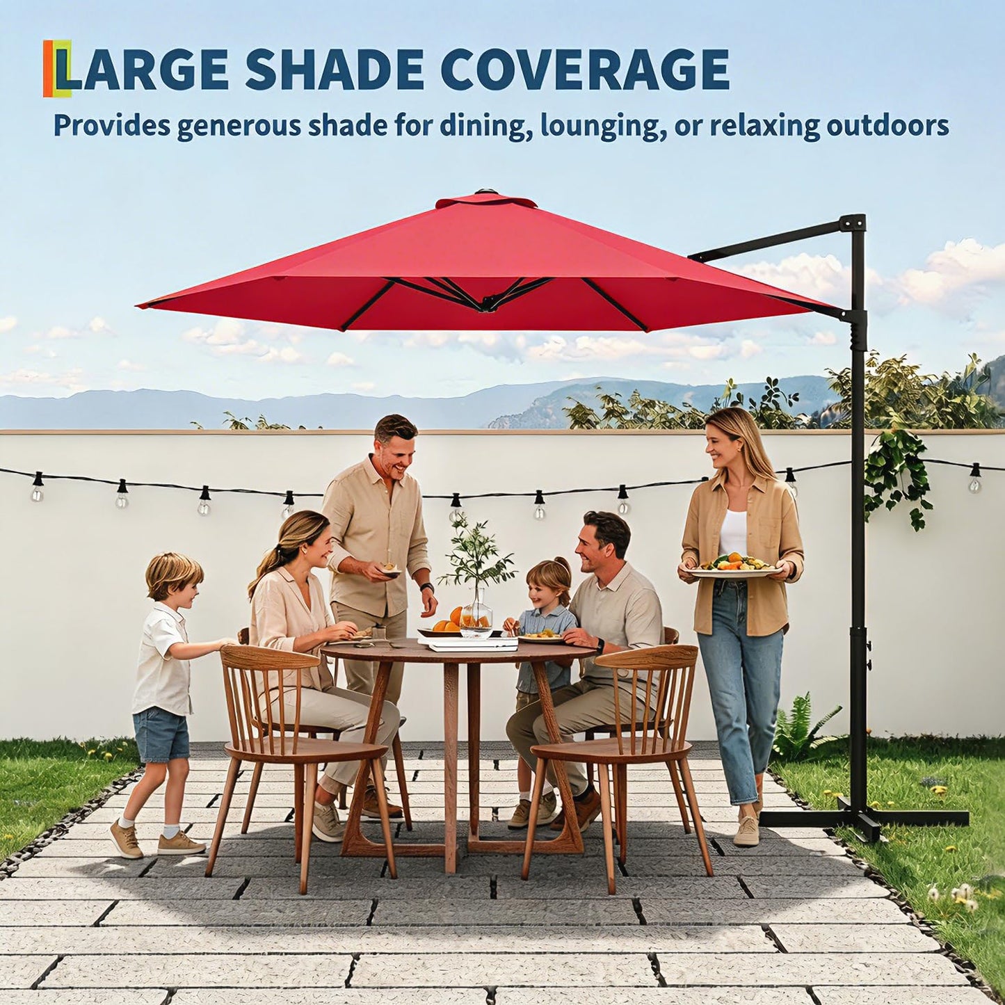 Garvee 9' Cantilever Patio Umbrella, 101.2" W × 94.5" H Offset Parasol with Vented Polyester Canopy for Patio, Red