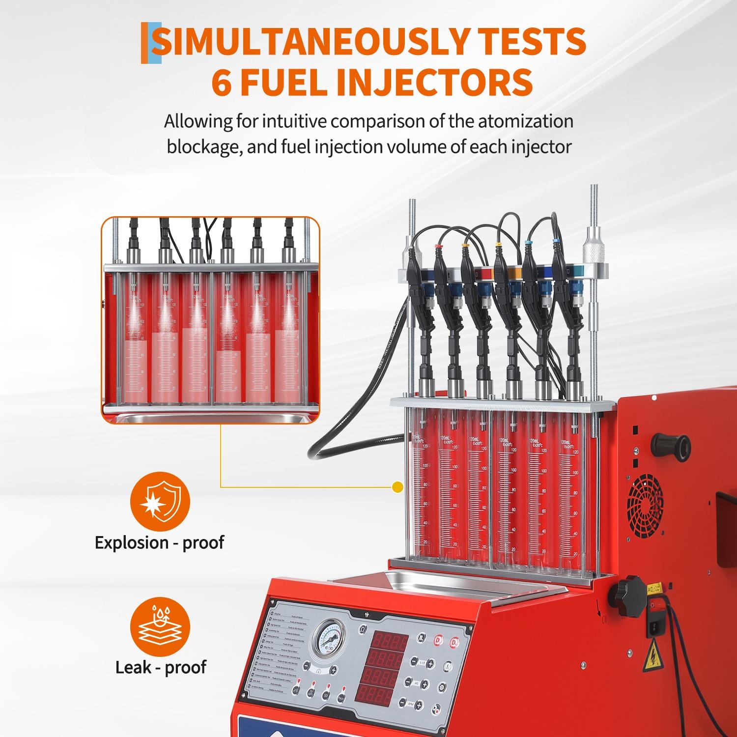 Garvee Fuel Injector Tester & Cleaner, 3-in-1 100W Ultrasonic, Resistance/Flow/Pulse Test, Adjustable 0.1-25ms Pulse Width, for 6 Cylinder Gasoline Engines, Auto Repair Tool