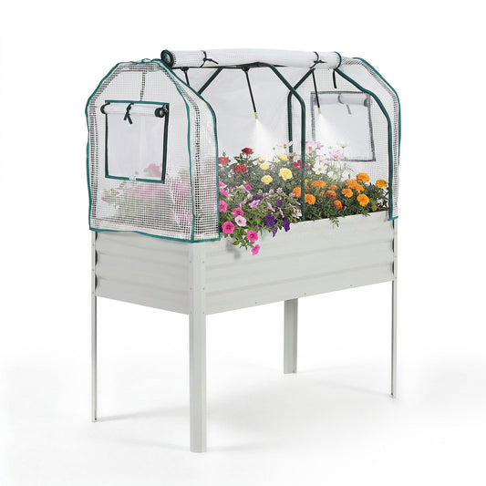 Garvee Raised Garden Bed with Legs 48" × 24" × 55", Galvanized Metal Planter with PE Cover, 31.5" Height & Spray Tube for Vegetables