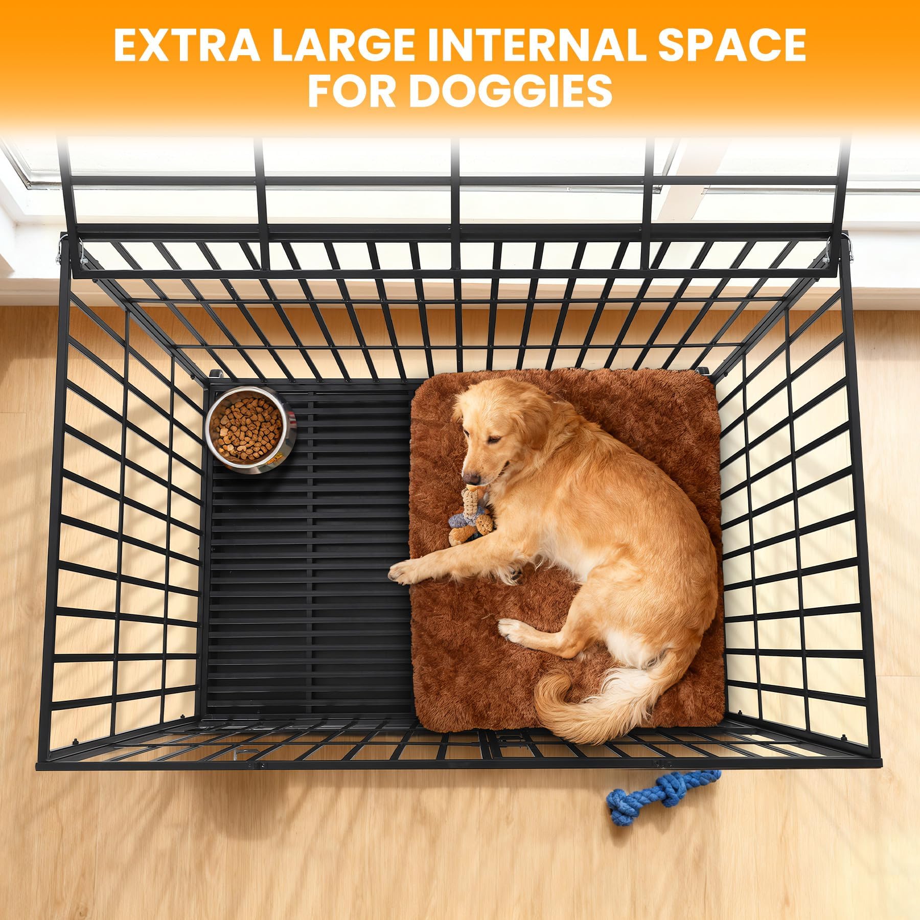 Garvee 54 Inch Heavy Duty Dog Crate, Metal Escape Proof Dog Kennel Indoor with 3 Doors, Removable Tray, Extra Large Dog Cage with Wheels for Large and Medium Dogs, Black
