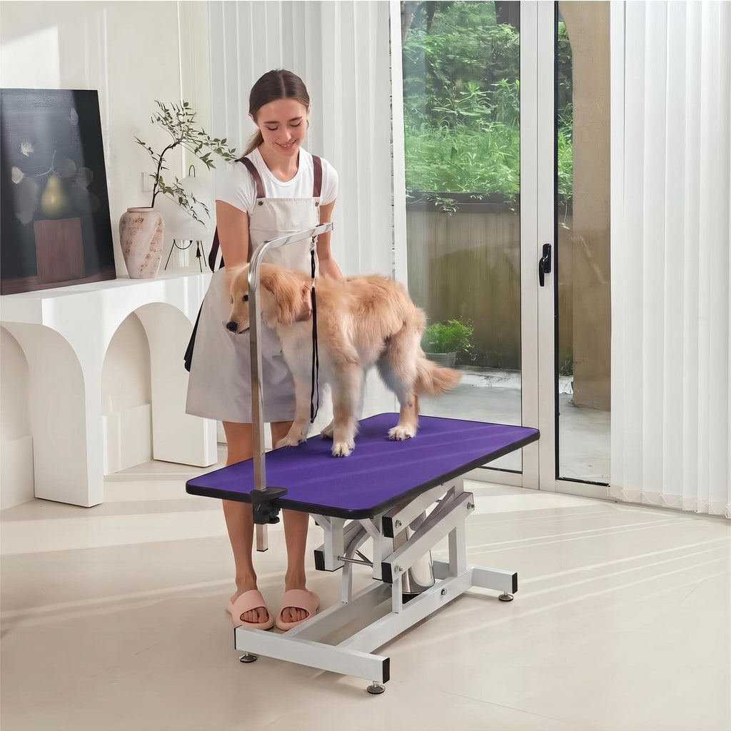 Garvee 42.5" Hydraulic Dog Grooming Table for Pet, Heavy Duty Z-Lift Hydraulic Max Load 350Lbs Professional Pet Grooming Table for Dogs with Adjustable Arm Noose Non-Slip Rubber Surface, Purple