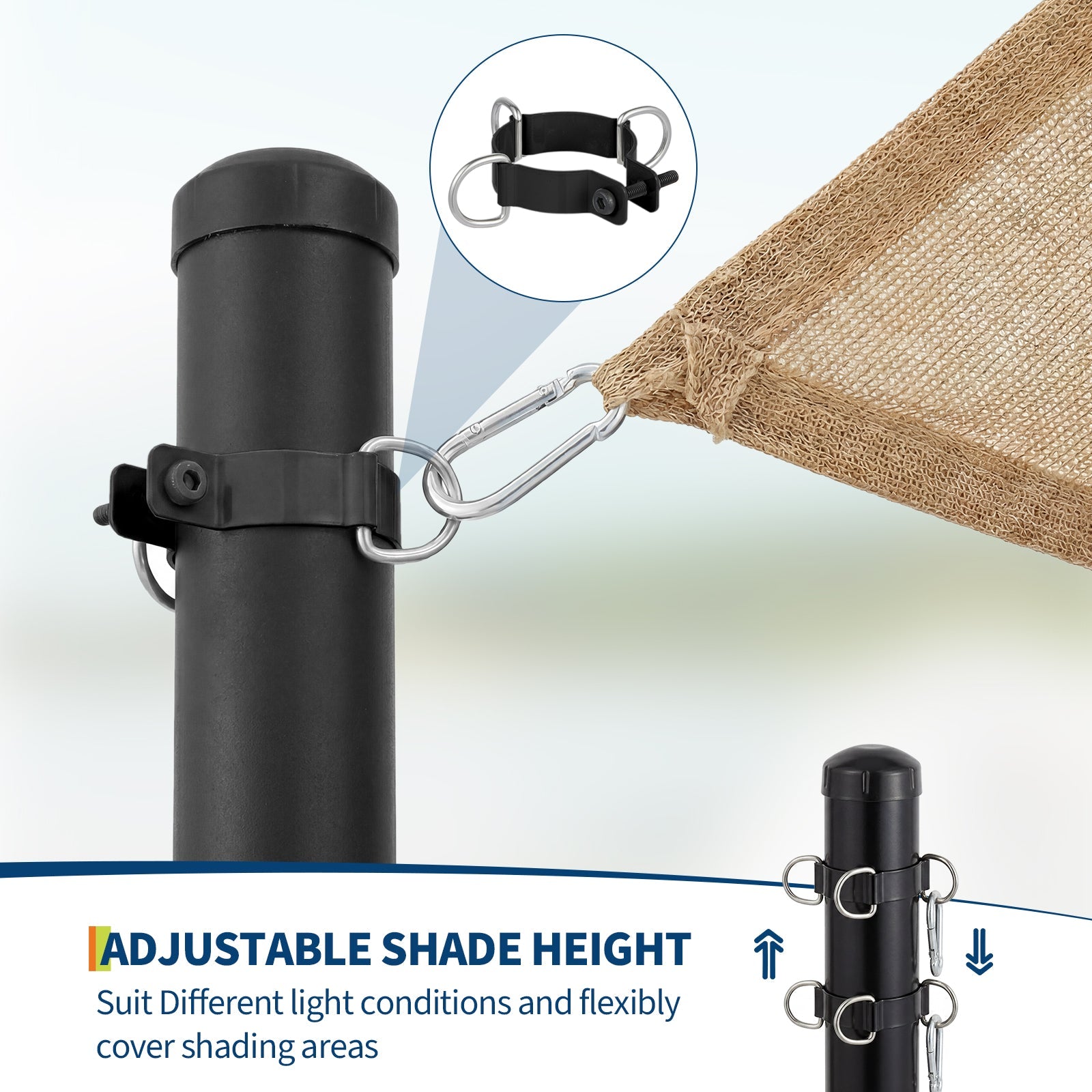 Garvee 2 Pack 10FT Shade Sail Poles with Spiral Ground Anchors & D-Clamps, Heavy-Duty Outdoor Sun Shade Support Posts for Patio, Garden, Black