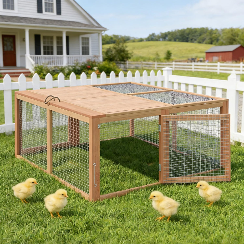 Garvee Portable Folding Wooden Small Animal Cage – No-Assembly Collapsible Hutch for Chickens, Rabbits, Ducks, Guinea Pigs – Sturdy Pine Frame, Easy Access – Secure, Ventilated Outdoor/Indoor Enclosure – Wood Color-1