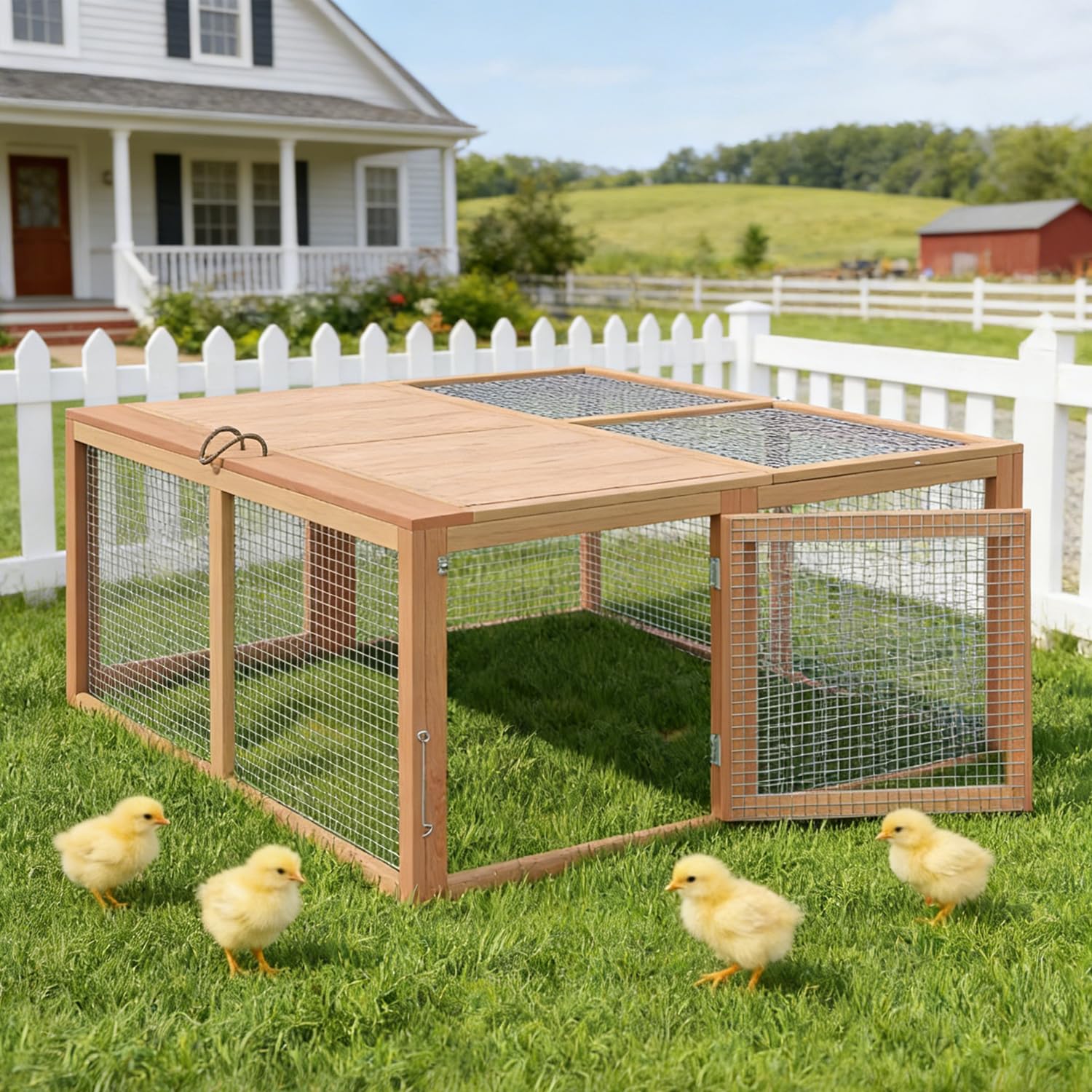 Garvee Portable Folding Wooden Small Animal Cage – No-Assembly Collapsible Hutch for Chickens, Rabbits, Ducks, Guinea Pigs – Sturdy Pine Frame, Easy Access – Secure, Ventilated Outdoor/Indoor Enclosure – Wood Color-1