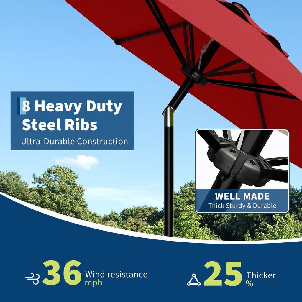 Garvee 10FT Red Patio Umbrella for Outdoor Table – UV Protection, Waterproof Market Umbrella, Smooth Crank Lift, Push Button Tilt, 8 Sturdy Ribs – For Deck, Pool, Garden, Yard