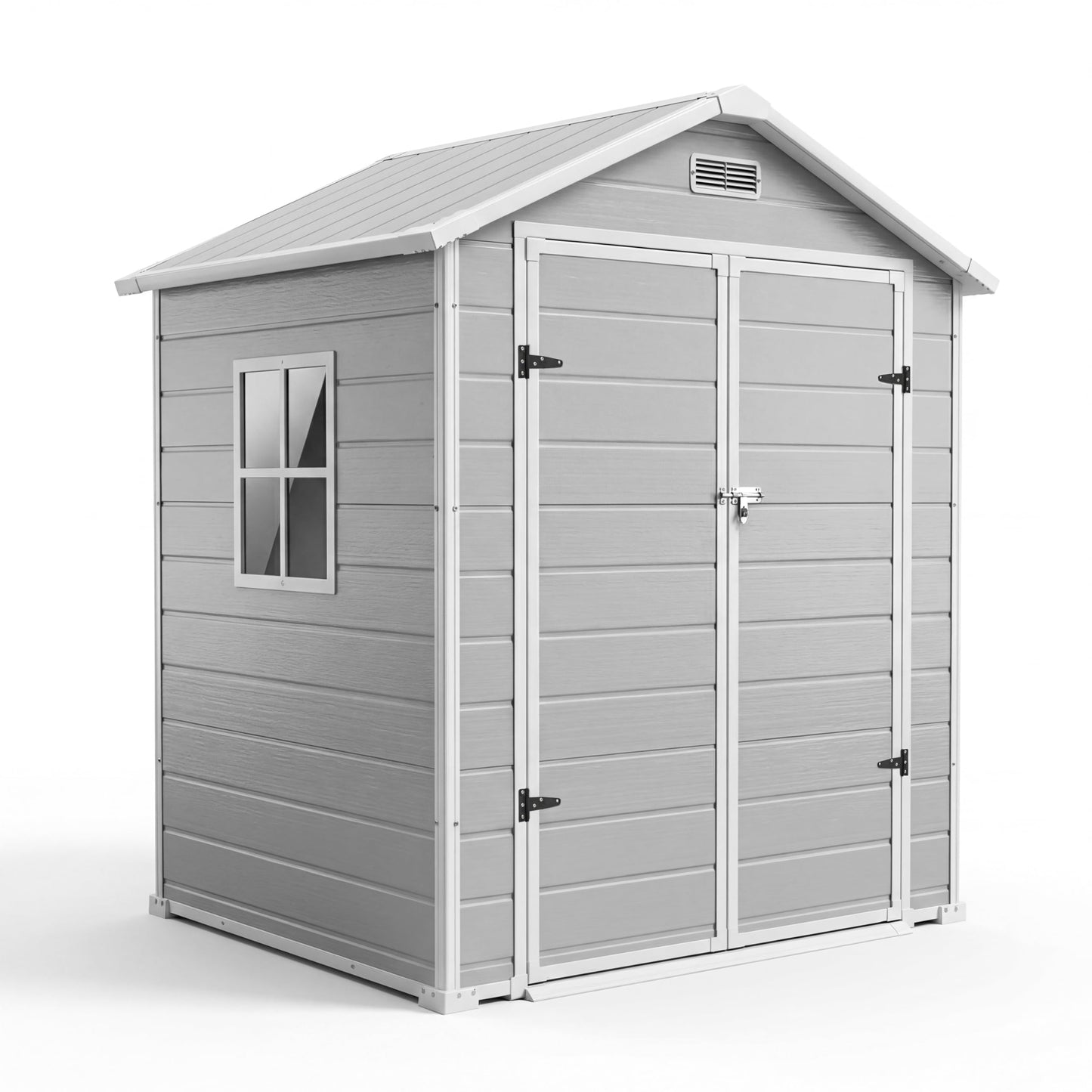 Garvee Heavy-Duty Resin Outdoor Storage Outdoor Storage 6x4 FT with Floor, Lockable Door, Window – Waterproof, UV-Resistant, Easy Assembly – Garden Storage for Patio, Lawn Mower, Bikes, Tools – Light Gray