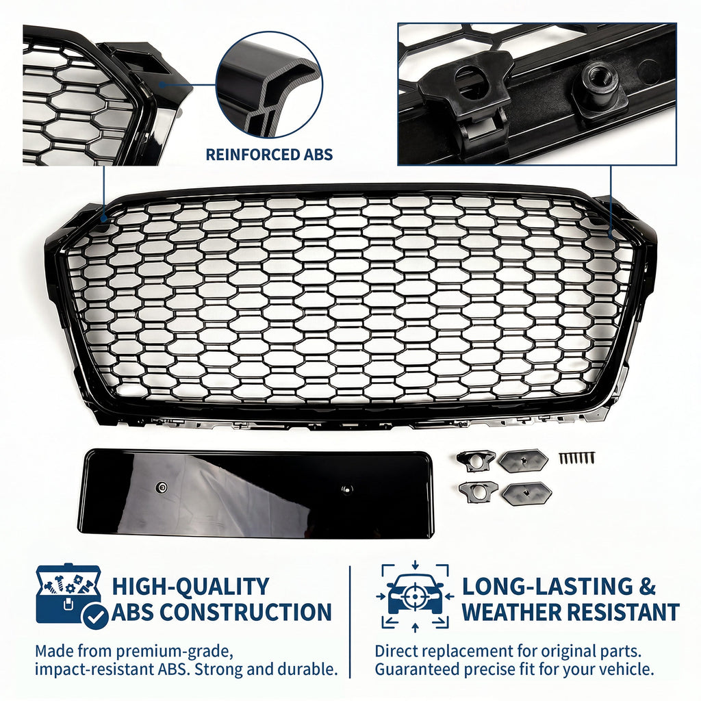 Garvee Gloss Black Honeycomb Front Grille for Audi A1 2016-2018 USA Model – ABS Bumper Protector – Distinctive Single Frame – No Logo – Durable Exterior Car Accessory – Bright Black