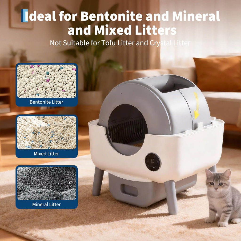 Garvee Automatic Self Cleaning Litter Box, 76L Capacity Extra Large Automatic Cat Litter Box for Multiple Cats, Smart Safety Sensors, App Control, Low Noise, Washable Tray & Trash Bag, Gray