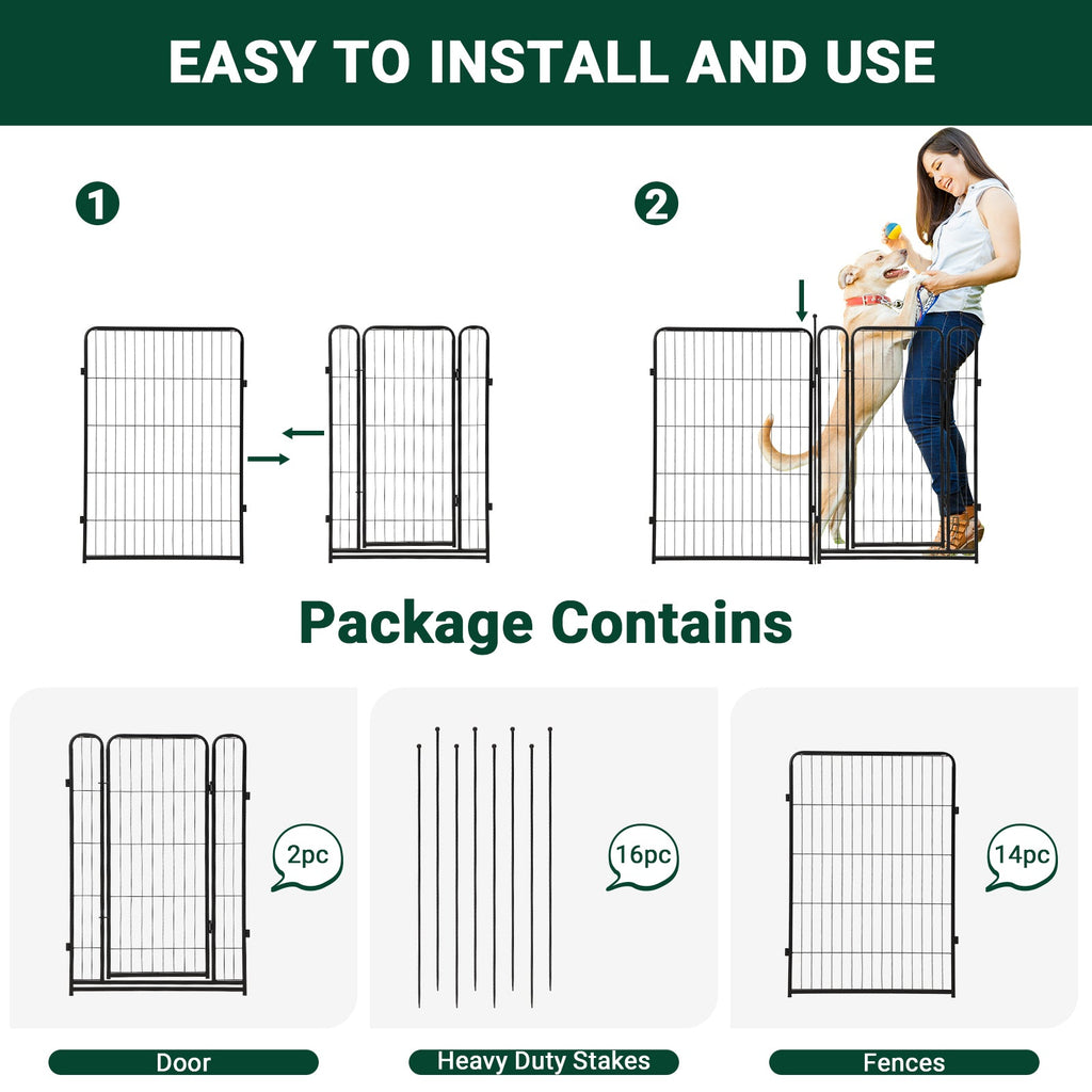 Garvee Dog Playpen, 16 Panels Dog Fence Indoor/Outdoor, Heavy Duty Metal Pet Puppy Exercise Pen, Wide Door Low Threshold, Portable Pet Playpen for Rv Camping Garden Yard, 40 Inch(H) 42.6 Ft(L)