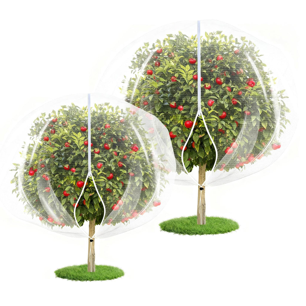 Garvee Fruit Tree Netting for Blueberry Bushes & Plants, 2-Pack 60-Mesh Covers in 8 x 8 FT and 10 x 10 FT with Zippers and Drawstrings, White