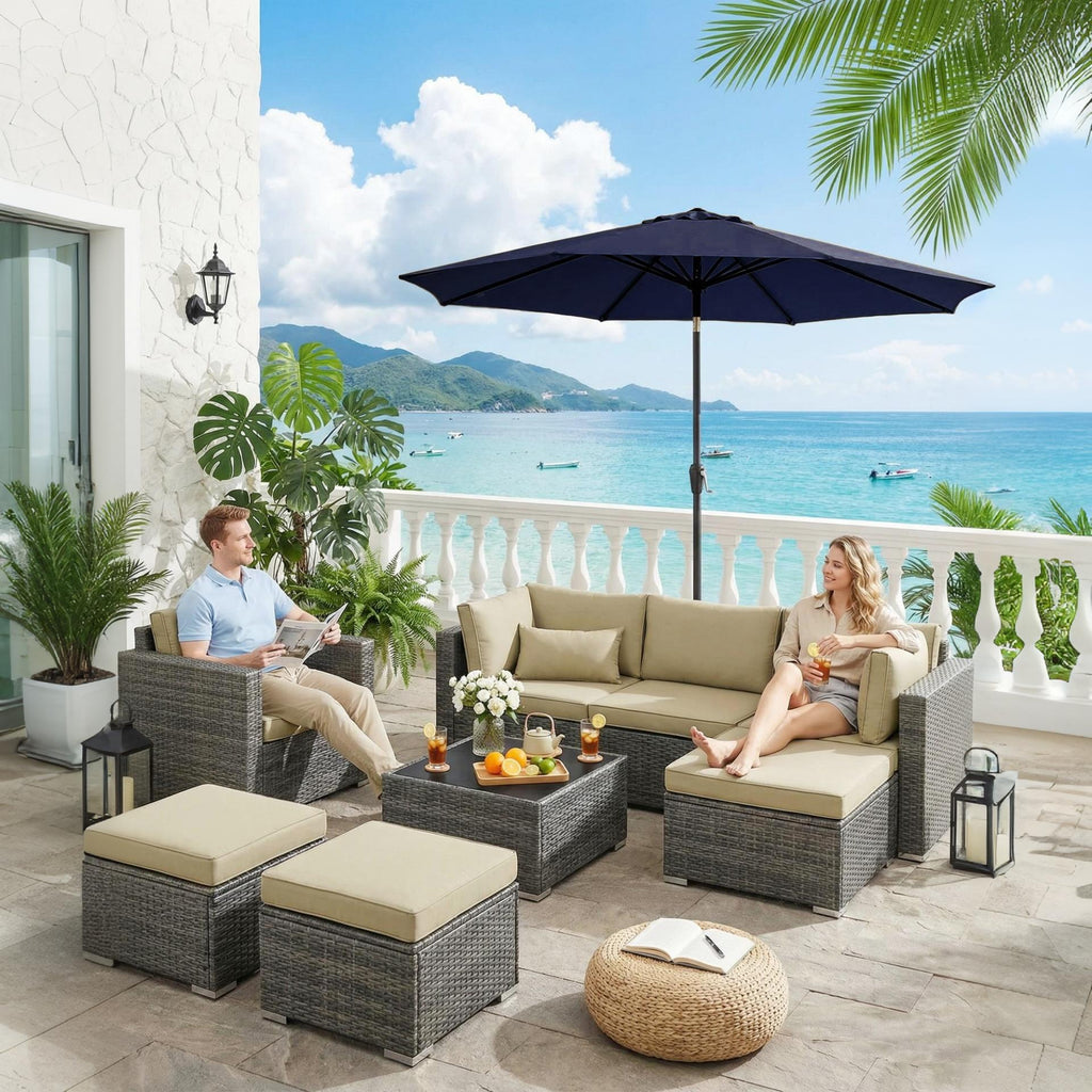 Garvee 10FT Outdoor Patio Umbrella, Outdoor Table Umbrella with Push Button Tilt and Crank, Market Umbrella with 8 Sturdy Ribs, UV Protection Waterproof for Garden Backyard Deck Pool, Navy Blue