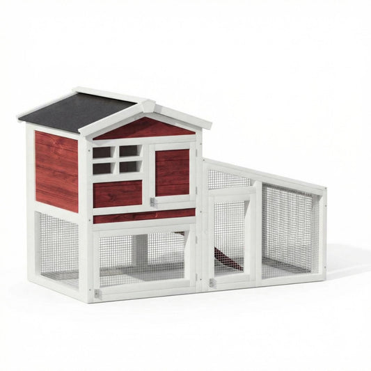 Garvee 2-Tier 53" Wooden Small Animal Cage, Weatherproof Rabbit Hutch with Non-Slip Ramp, Leak-Proof Removable Tray, Anti-Chew Metal Frame, Asphalt Roof, Ideal for Rabbits, Guinea Pigs, Rufous White