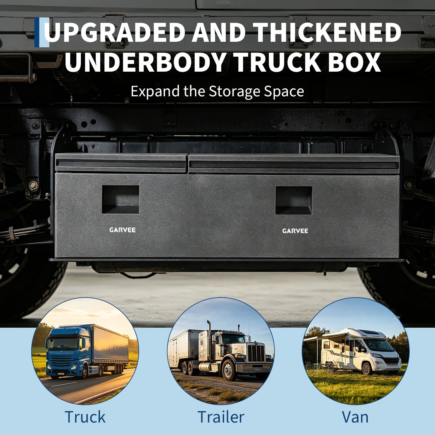 Garvee 56"X16"X14" Heavy Duty Steel Truck Bed Tool Box – Double Lid, Grooved Weatherproof Metal Chest with T-Handle & Side Handle, Durable Organizer for Pickup Truck, RV, Trailer, Front Double, Grey