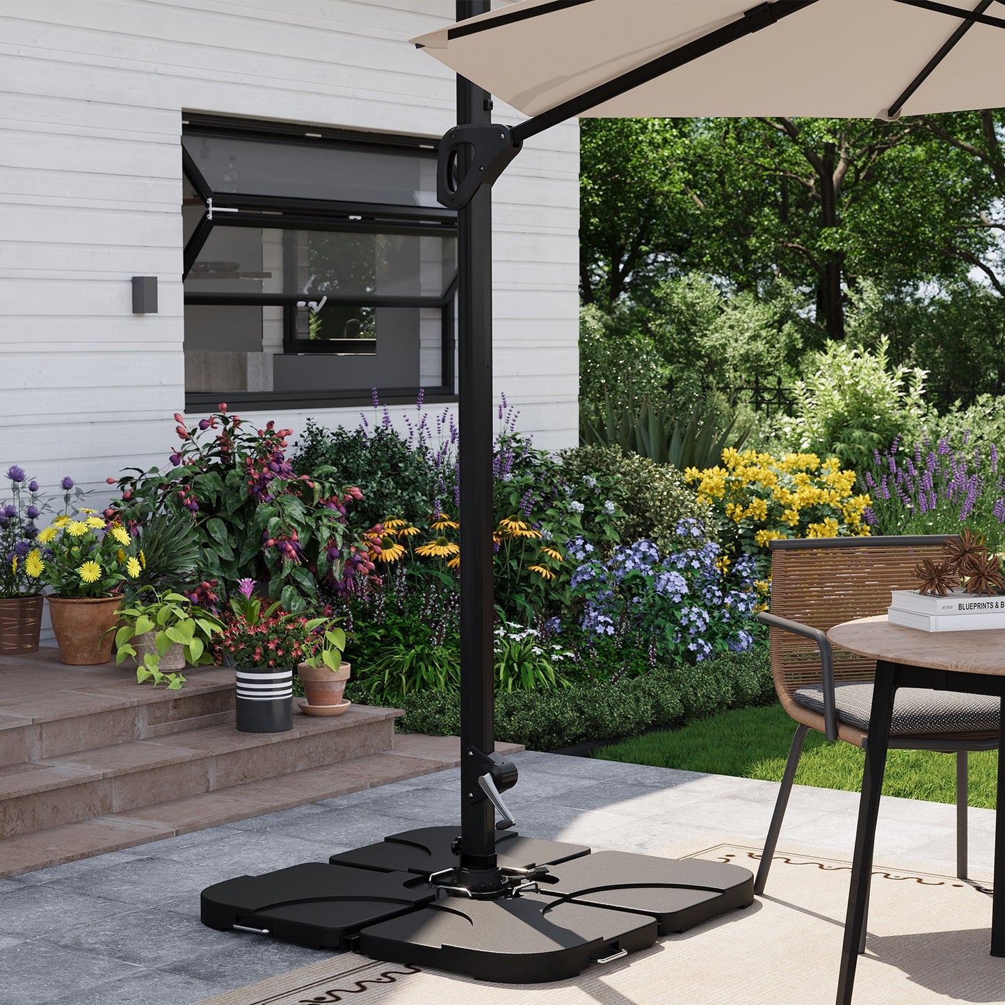 Garvee 4-Piece Patio Umbrella Base Stand, 220 lb Water/Sand Filled Heavy-Duty HDPE Offset Umbrella Holder with