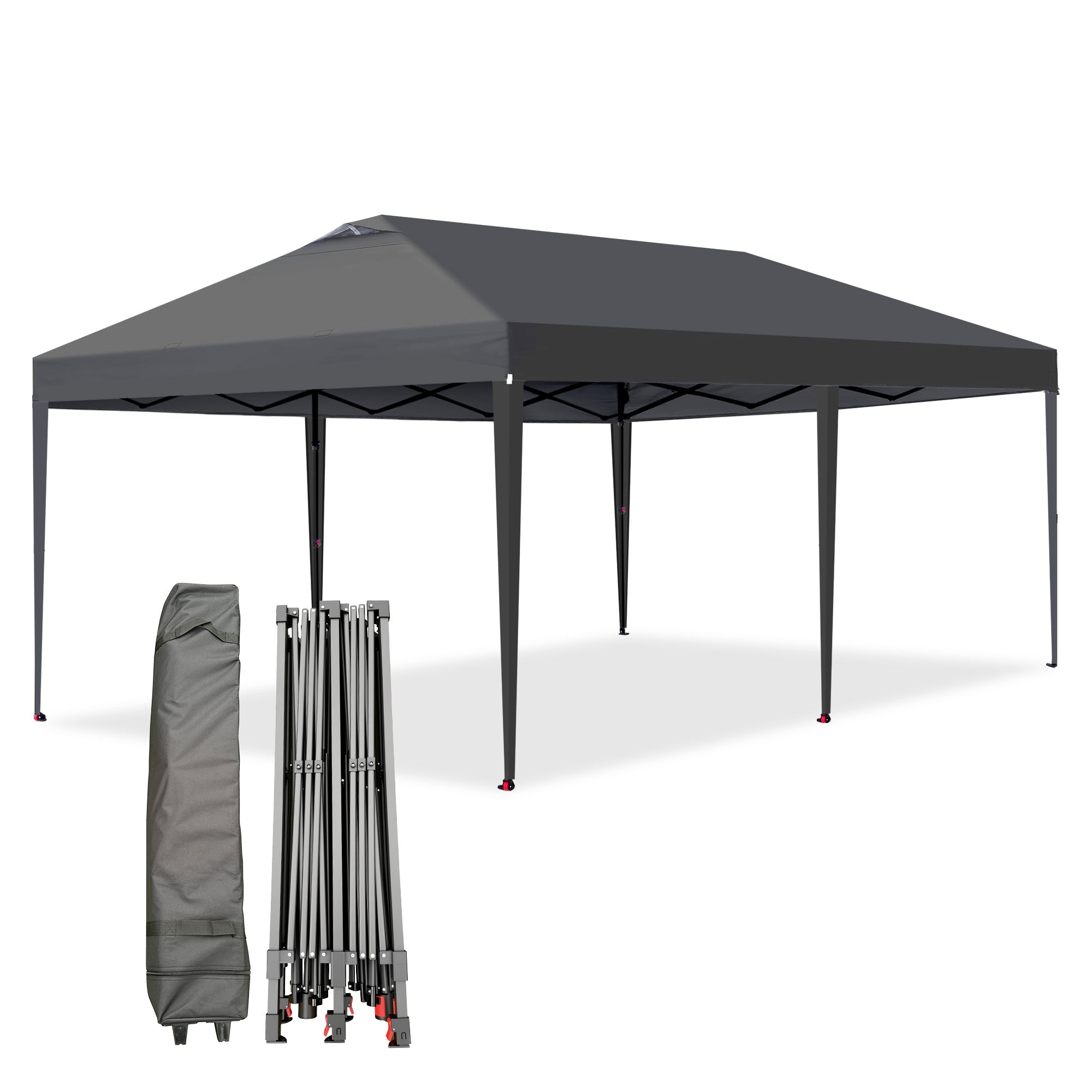 Garvee Pop Up Canopy Tent, 10 x 10 FT Gray One-Push Sun Shelter with Roof Vent, 4 Sandbags, 8 Stakes, 4 Ropes and Wheeled Bag for Parties and Events