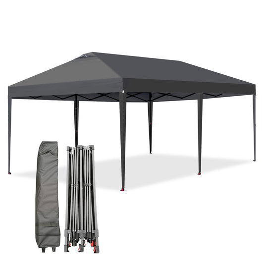 Garvee Pop Up Canopy Tent, 10 x 10 FT Gray One-Push Sun Shelter with Roof Vent, 4 Sandbags, 8 Stakes, 4 Ropes and Wheeled Bag for Parties and Events