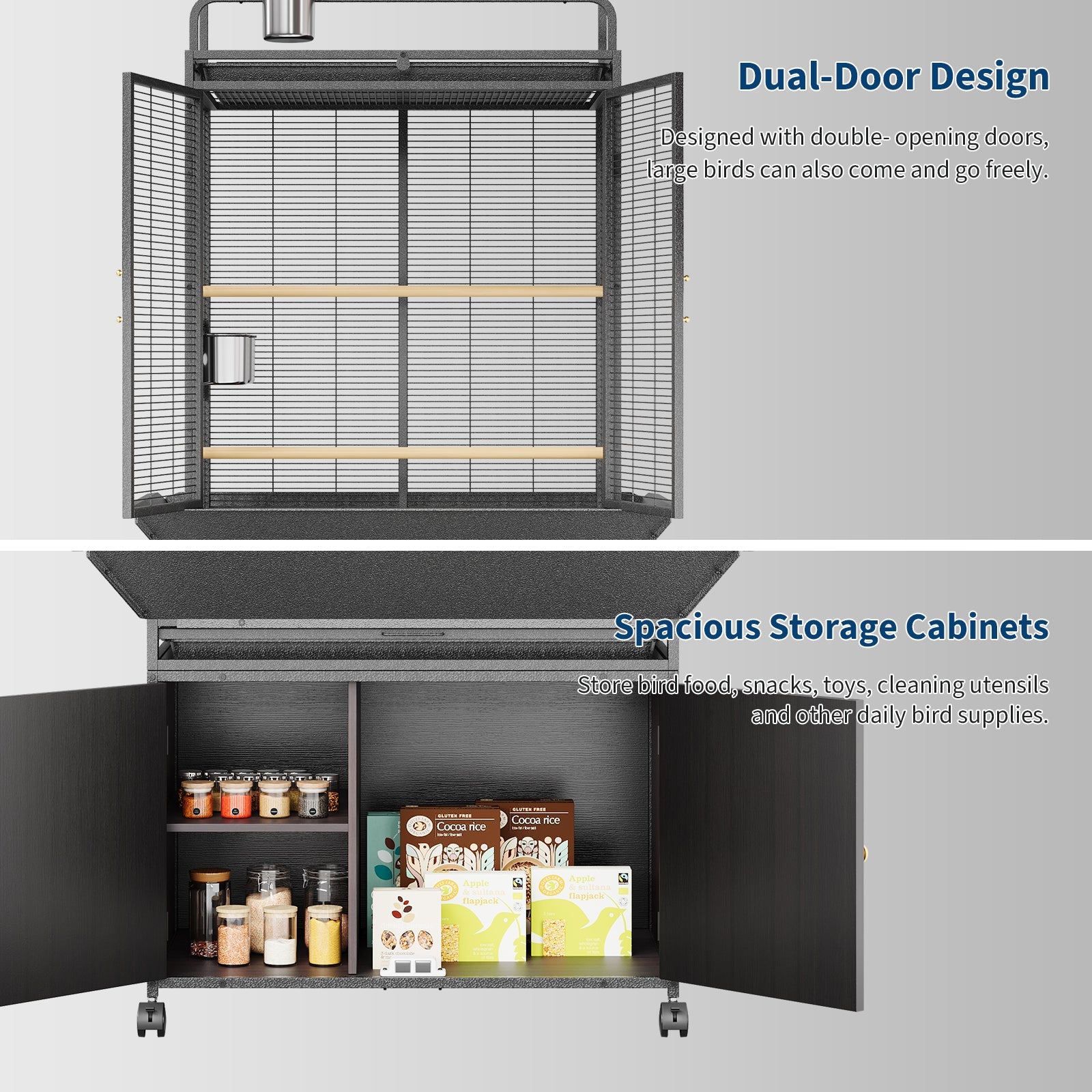 Garvee Large Bird Cage, 71"H Rolling Birdcage with Play Top & Storage Cabinet, Sturdy Metal Flight Cage for Macaw Parakeet Parrot Cockatiel Budgie