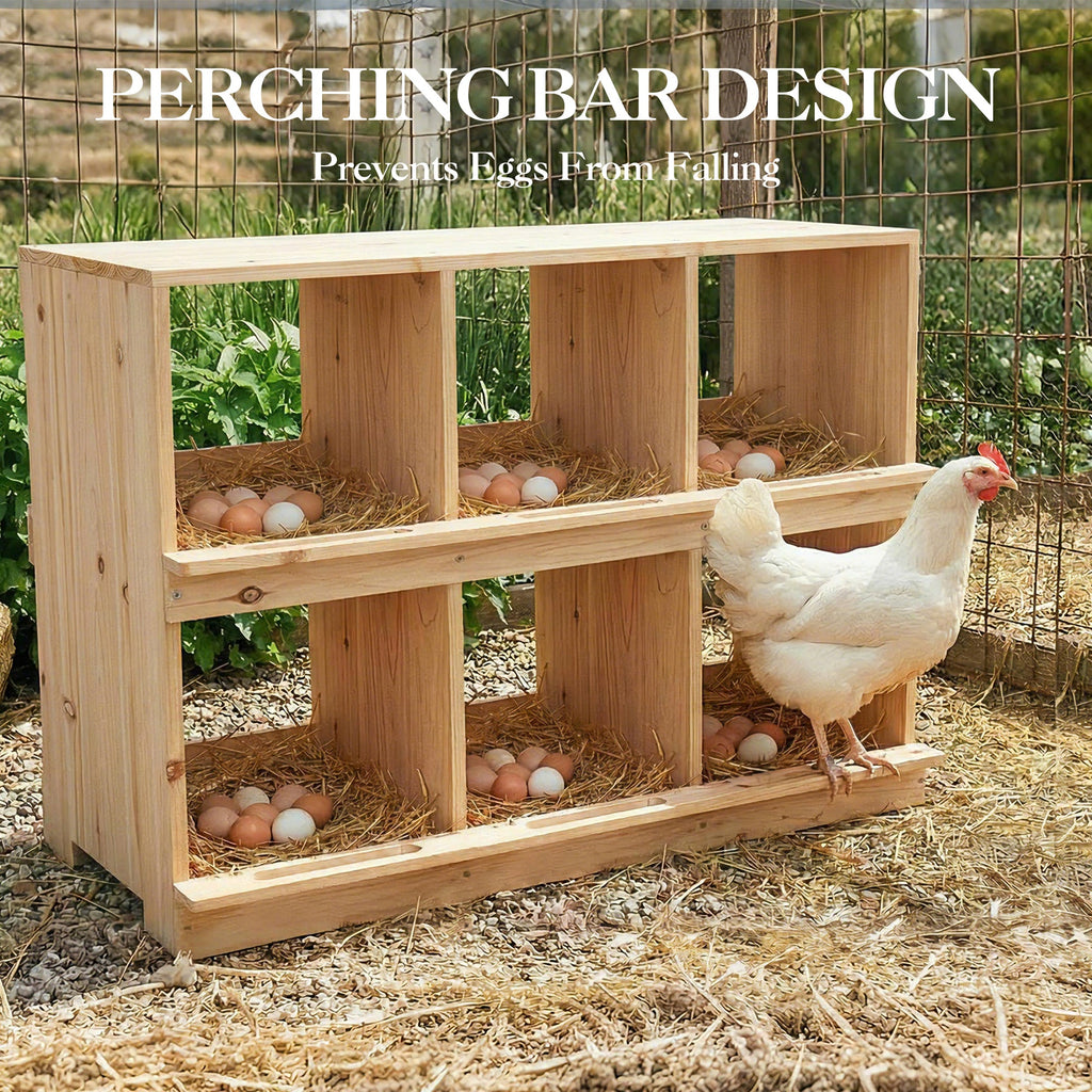 Garvee Double-Tier Wooden Chicken Nesting Box – Wall-Mounted or Floor-Standing, Six Compartments, Roll-Away Egg Collection, Perch, Sun-Resistant for Backyard Poultry Coops and Farms, 6-Compartment Double Layer