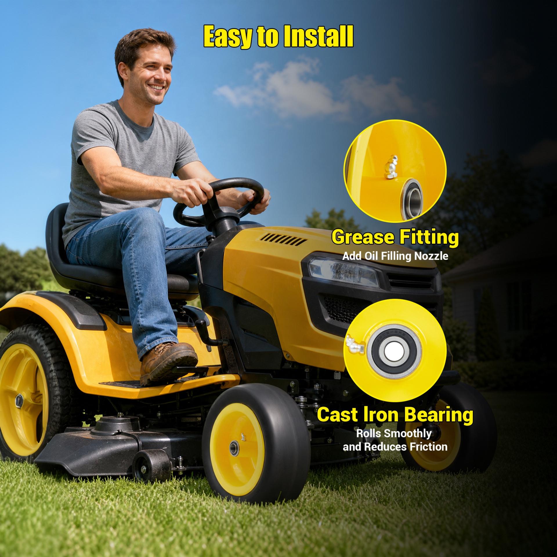 Garvee 11x4.00-5 Rubber Lawn Mower Tire and Wheel 2 Pack, Yellow Hub Assembly, Replacement for Riding Mower Garden Tractor Zero Turn Mower