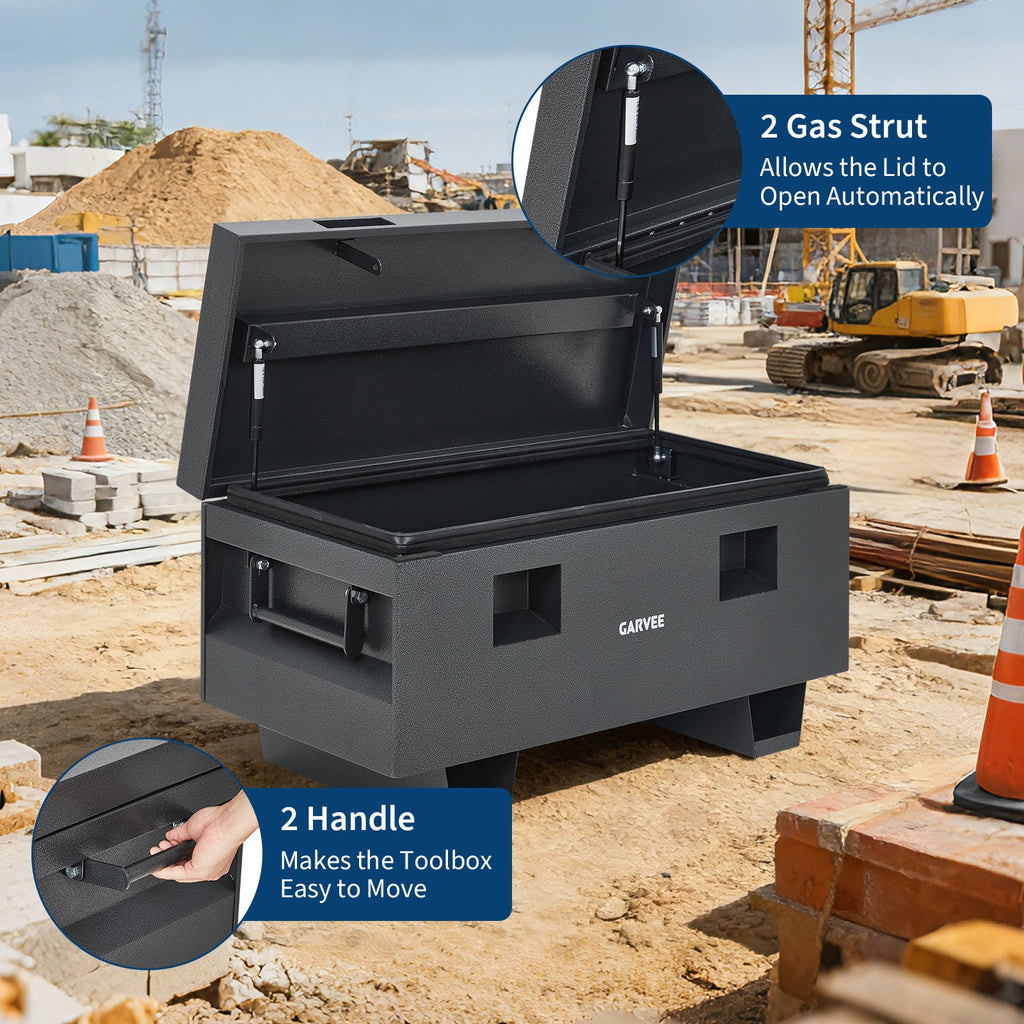 Garvee 42"x18"x20" Heavy-Duty Steel Truck Bed Tool Box - Lockable Waterproof Jobsite Chest with Removable Feet, Side Handles, and Dual Locks, Black with Silver Floral Spray Coating, Ideal for Trucks, Trailers, and Garages, Grey