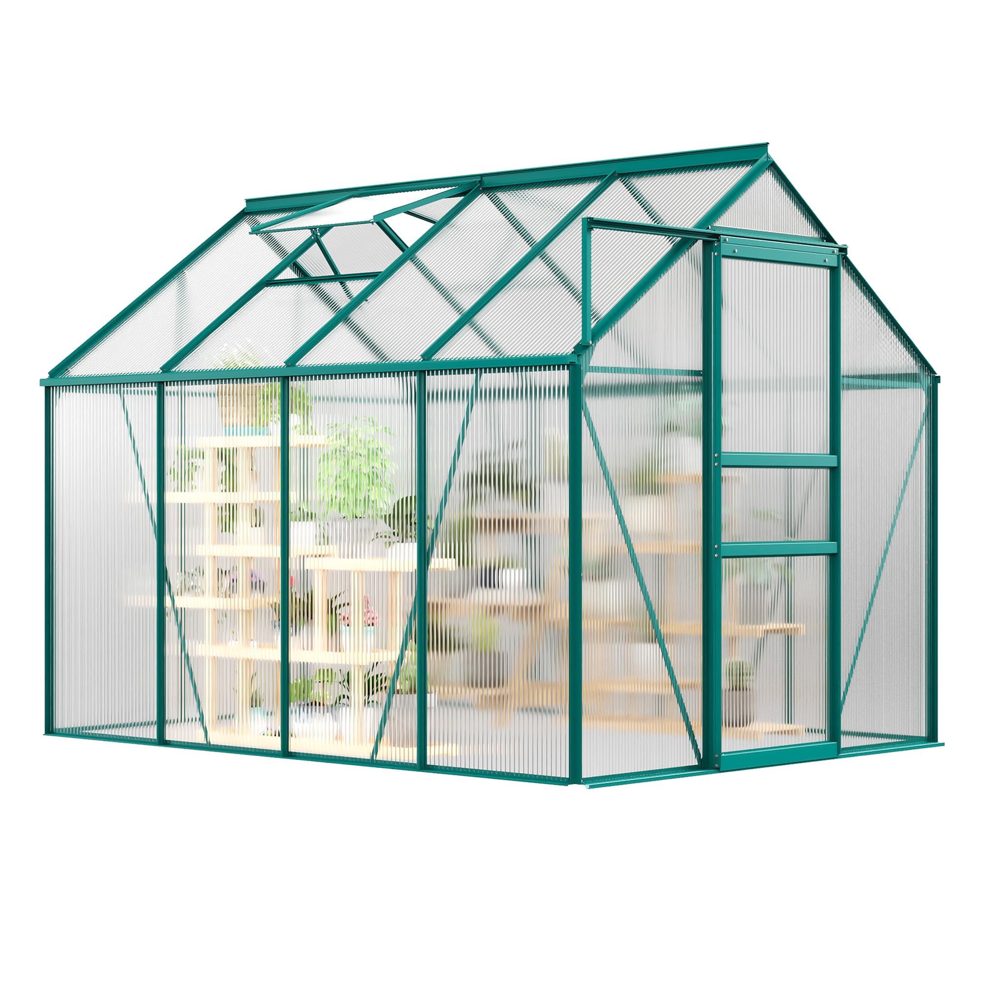 Garvee Walk-in Greenhouse 6x8 FT Aluminum Frame with Roof Vent Rain Gutter Sliding Door Perfect for Outdoor Patio Backyard Garden Apartment Balcony