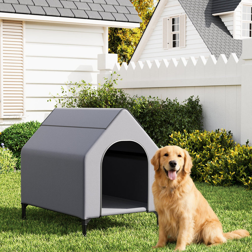 Garvee Dog House Outdoor Weatherproof 600D Oxford Canopy, 2 Top Windows, Breathable Mesh Fabric Bed, Dog Tents Shelter Kennel, Medium Dog House for Outdoor Indoor, Gray