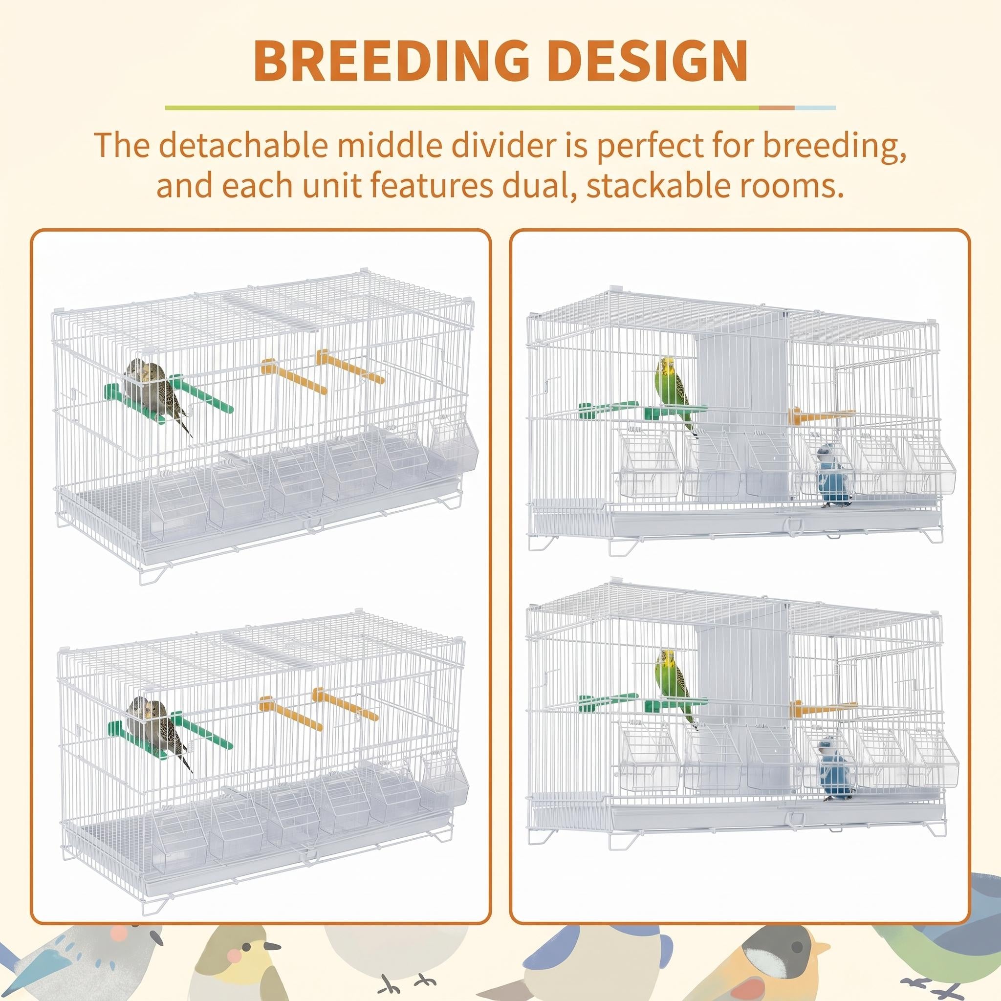 Garvee Flight Bird Cage with Slide Out Tray and Bottom Grate, Budgies Cockatiels Lovebirds Canaries Parakeet Cage, Stackable Design for Small and Medium Birds, White