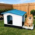 Garvee 2-Door Small Dog House for Indoor and Outdoor Dog House with Fold-Out Porch Elevated Base, Waterproof Pet House for Small and Medium Dogs, Easy Assembly, Blue (31''L x 21''W x 26''H)