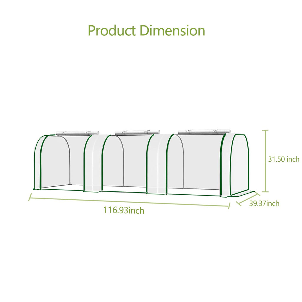 Garvee Portable Mini Greenhouse for Indoor & Outdoor, 10' x 3' x 2.5', Waterproof PE Cover, Heavy-Duty Steel Frame, Roll-Up Zipper Door, Ideal for Seedlings, Garden, Patio, Balcony – White