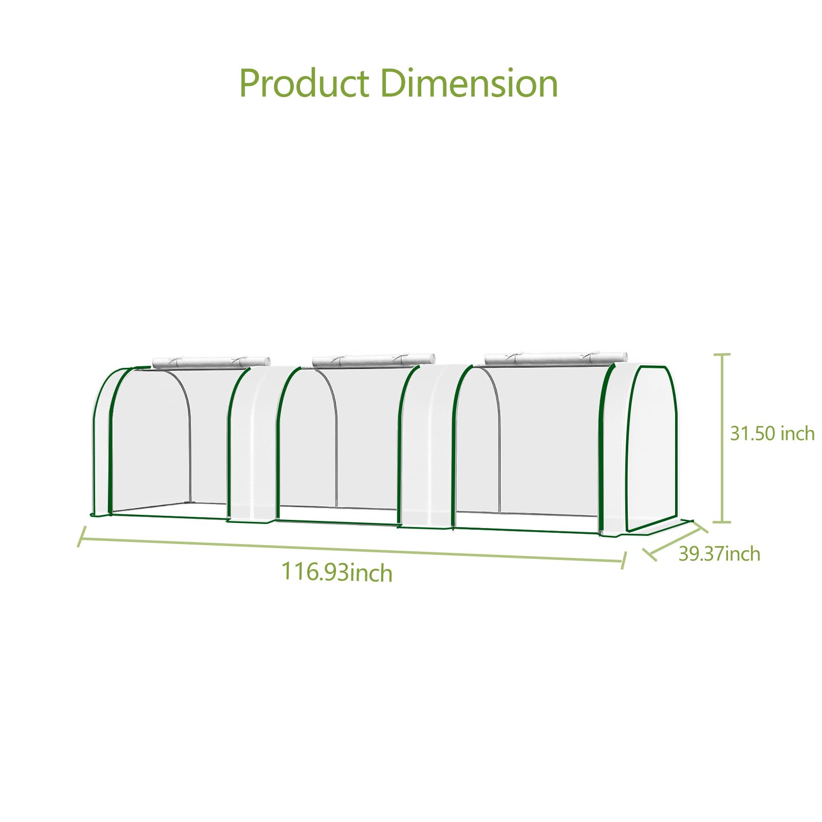 Garvee Portable Mini Greenhouse for Indoor & Outdoor, 10' x 3' x 2.5', Waterproof PE Cover, Heavy-Duty Steel Frame, Roll-Up Zipper Door, Ideal for Seedlings, Garden, Patio, Balcony – White