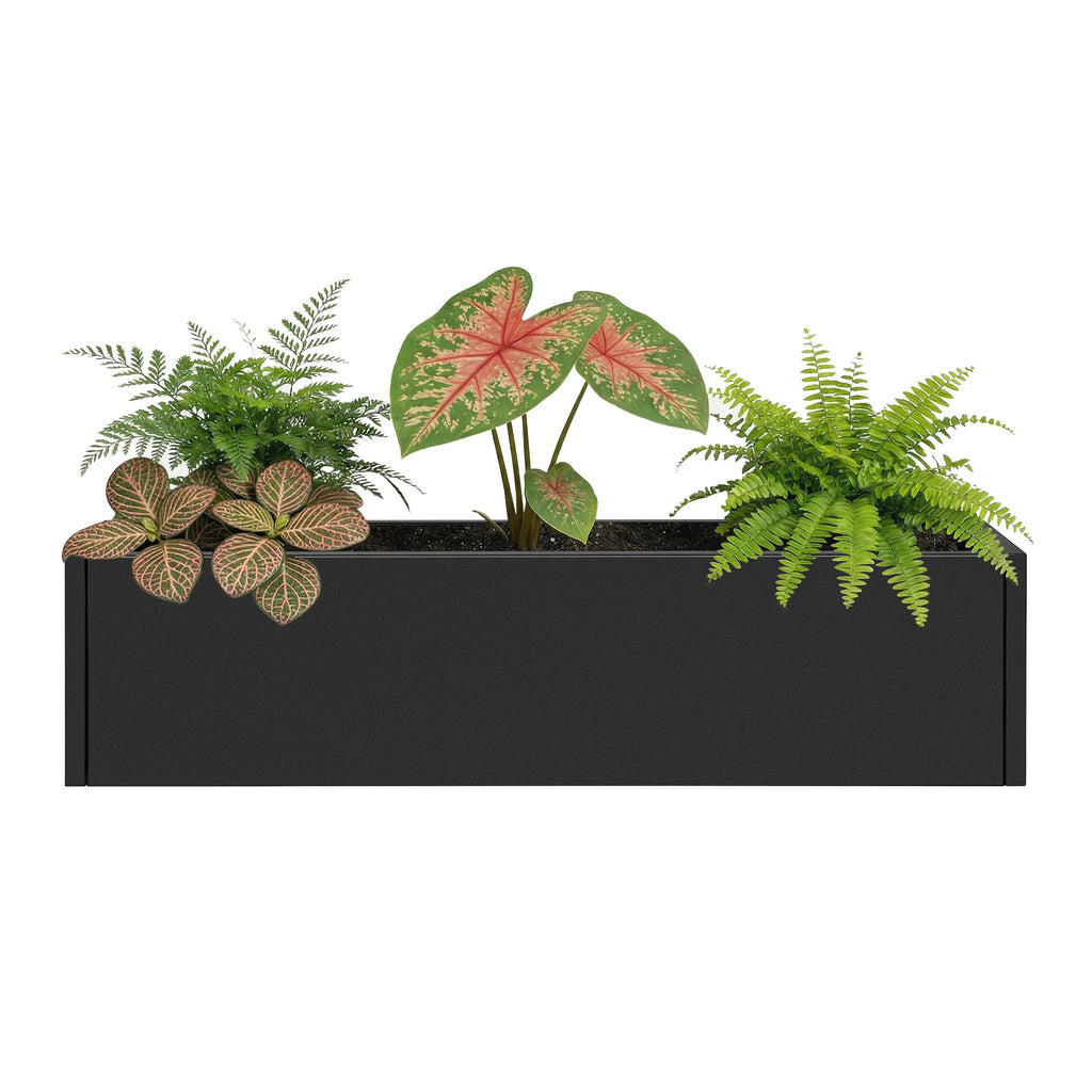 Garvee 36" × 9" × 9" Metal Raised Garden Bed, Galvanized Steel Rectangular Planter Box with Mesh Bottom, Drainage Plug and Air Vents for Patio and Balcony, Black