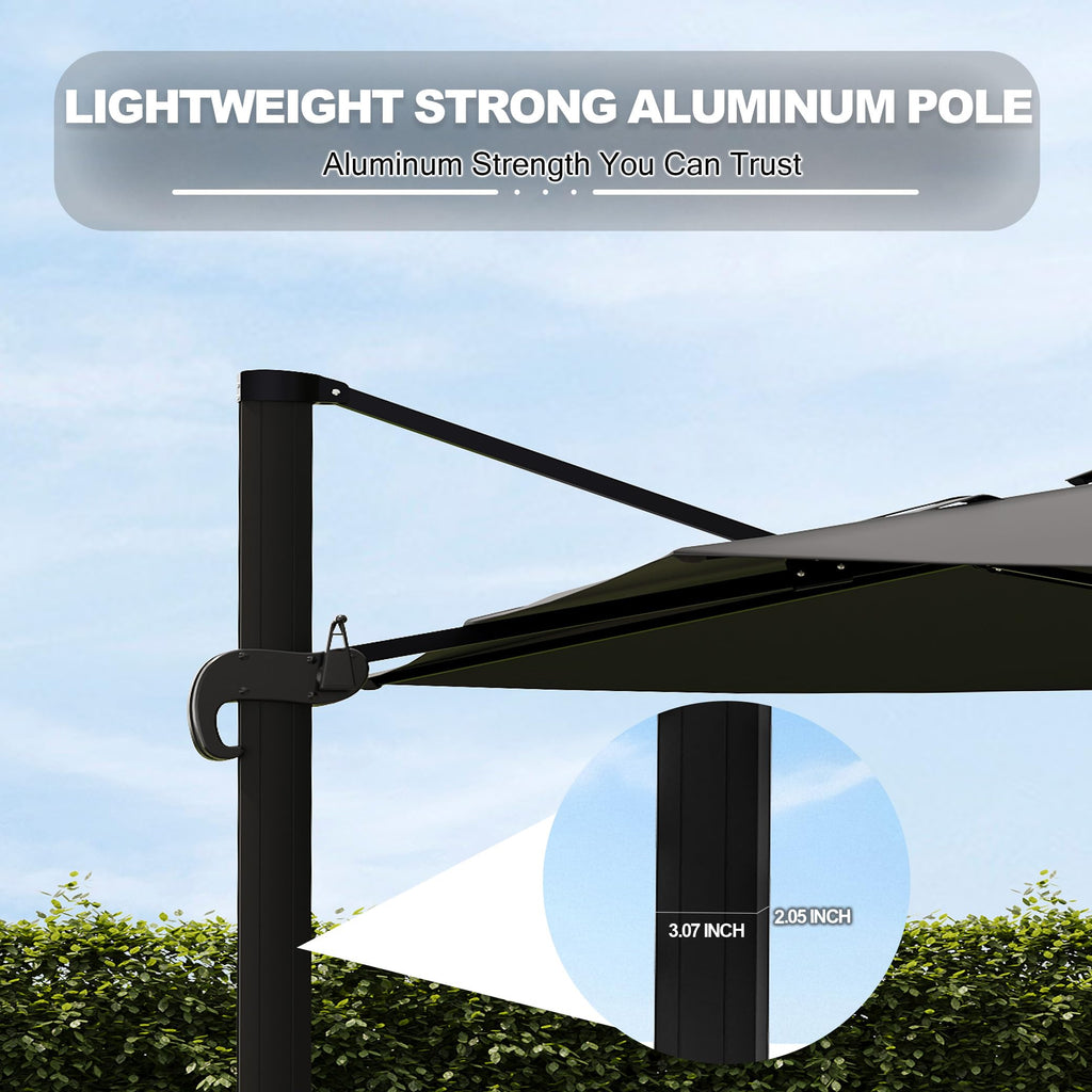 Garvee 10' × 10' Cantilever Patio Umbrella, 360° Rotating Aluminum Offset Umbrella with Adjustable Height, Gray, Base Not Included