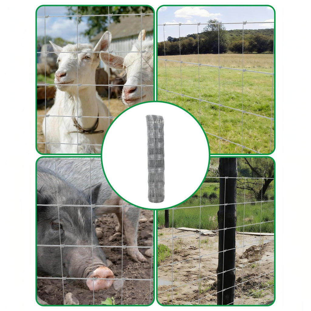 Garvee 15-Gauge Galvanized Livestock Fence, 4Ft x 328Ft Hinge Knot Woven Wire Field Fencing, High Tensile Metal Pasture Mesh for Cattle, Goats, Sheep, Hogs, Homestead Perimeter Barrier