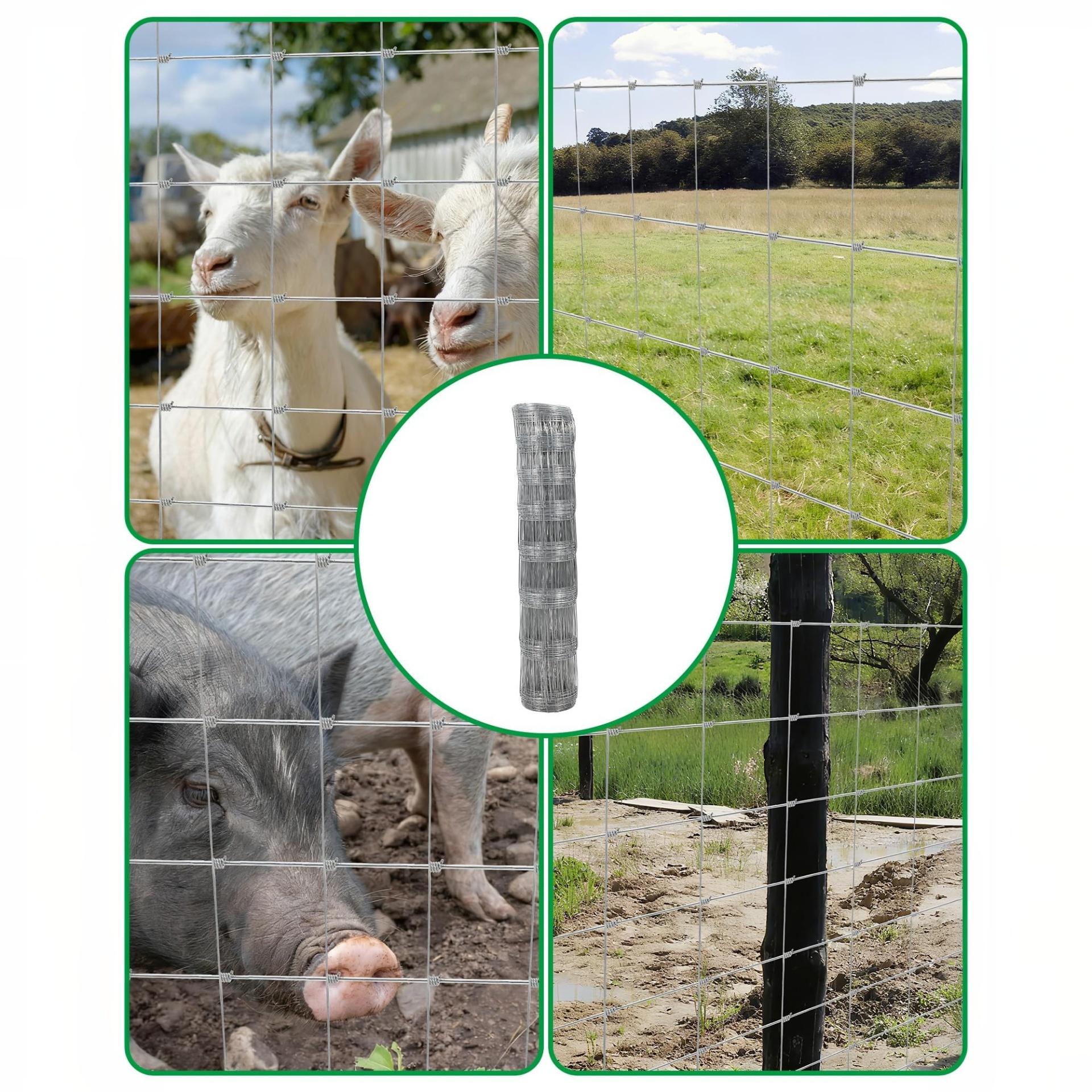 Garvee 15-Gauge Galvanized Livestock Fence, 4Ft x 328Ft Hinge Knot Woven Wire Field Fencing, High Tensile Metal Pasture Mesh for Cattle, Goats, Sheep, Hogs, Homestead Perimeter Barrier