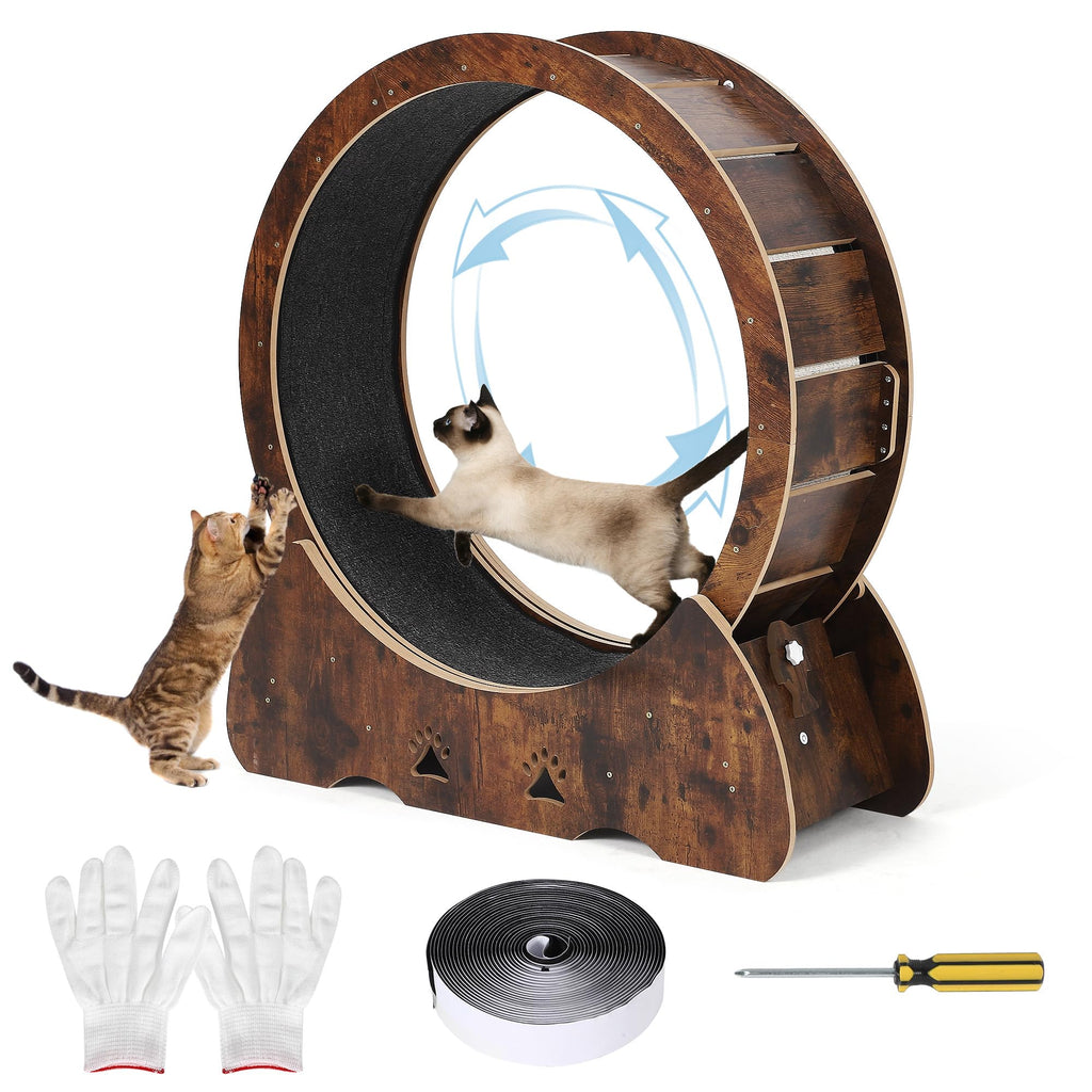 Garvee Low Noise Wooden Cat Exercise Wheel, 34" Indoor Cat Running and Training with Carpeted Removable Treadmill, Quiet TPE Rollers, Smooth Performance, Safety Lock for Cats Fitness