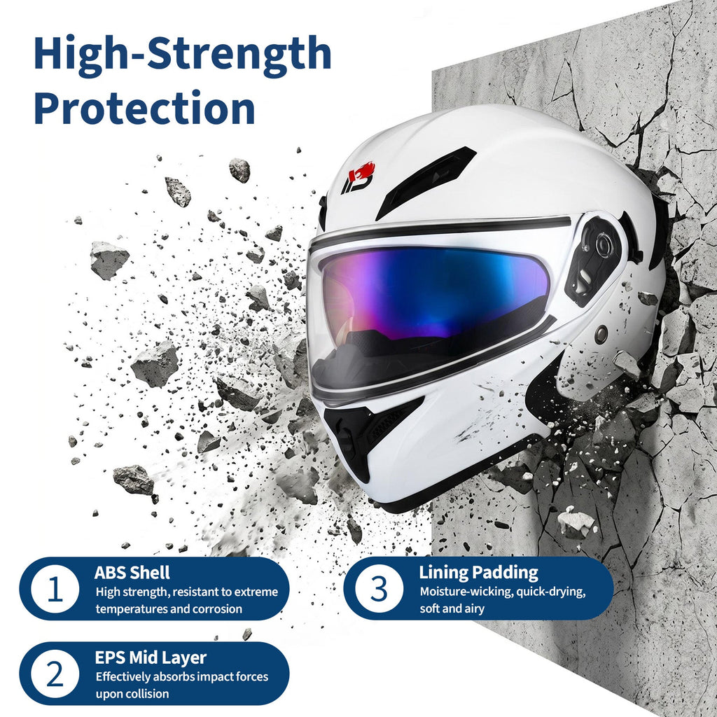 Garvee Full Face Motorcycle Helmet Dual Visor - DOT ABS Shell Adult Motorcycle Helmet for Men Women Off Road Street Bike Motocross ATV, Bright White, XXL