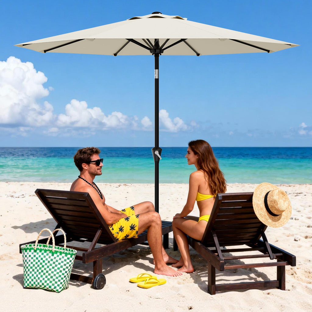 Garvee 9FT Beige Patio Umbrella - Outdoor Table Parasol with Smooth Crank Lift, Push Button Tilt & 8 Sturdy Ribs, Waterproof, UV Protection Market Umbrella for Yard, Deck, Pool, Garden