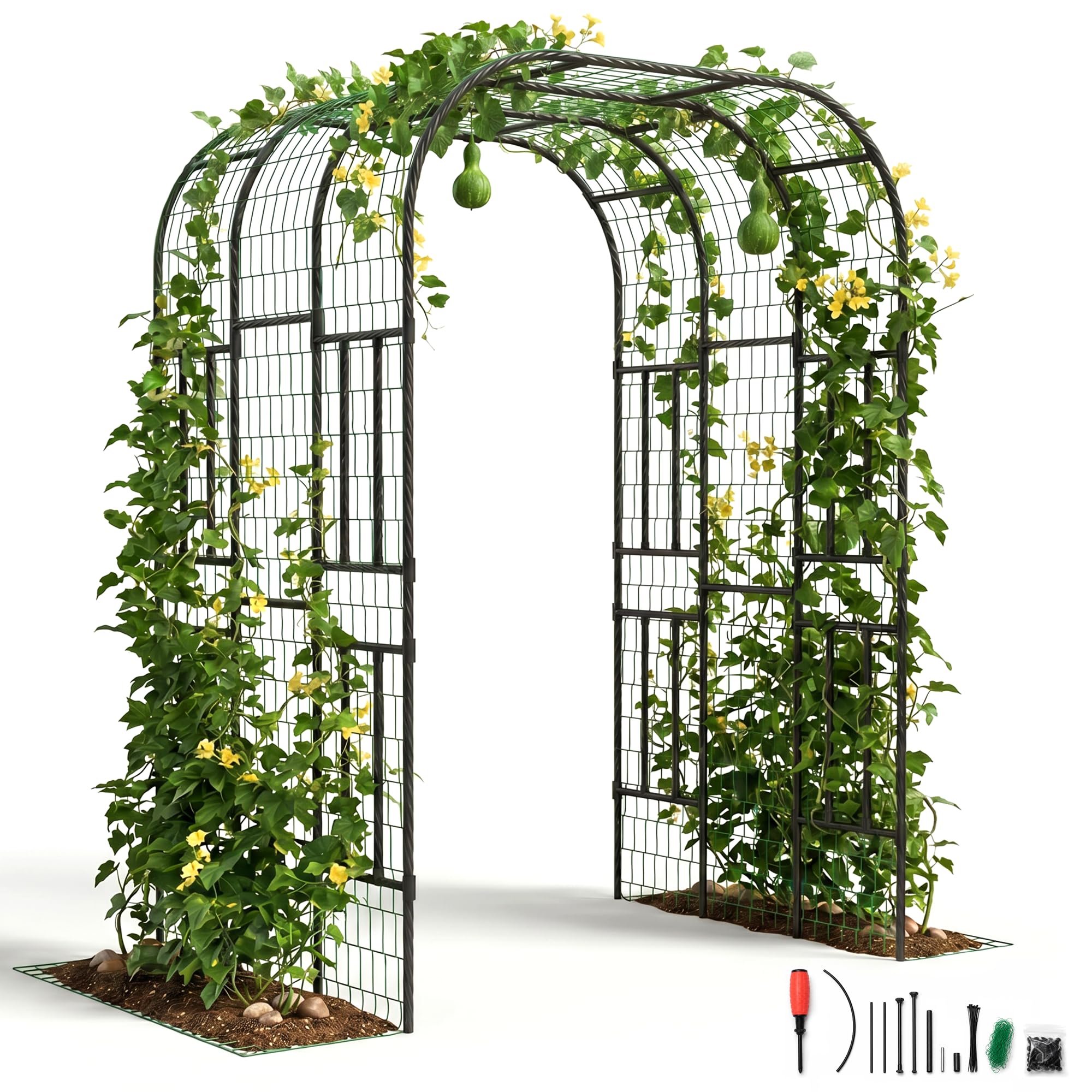 Garvee Garden Trellis Arch, 7.3 ft Extra Tall Polyethylene-Coated Steel Plant Support with 60"W x 87"H Frame for Cucumbers, Tomatoes, Beans & Flowers