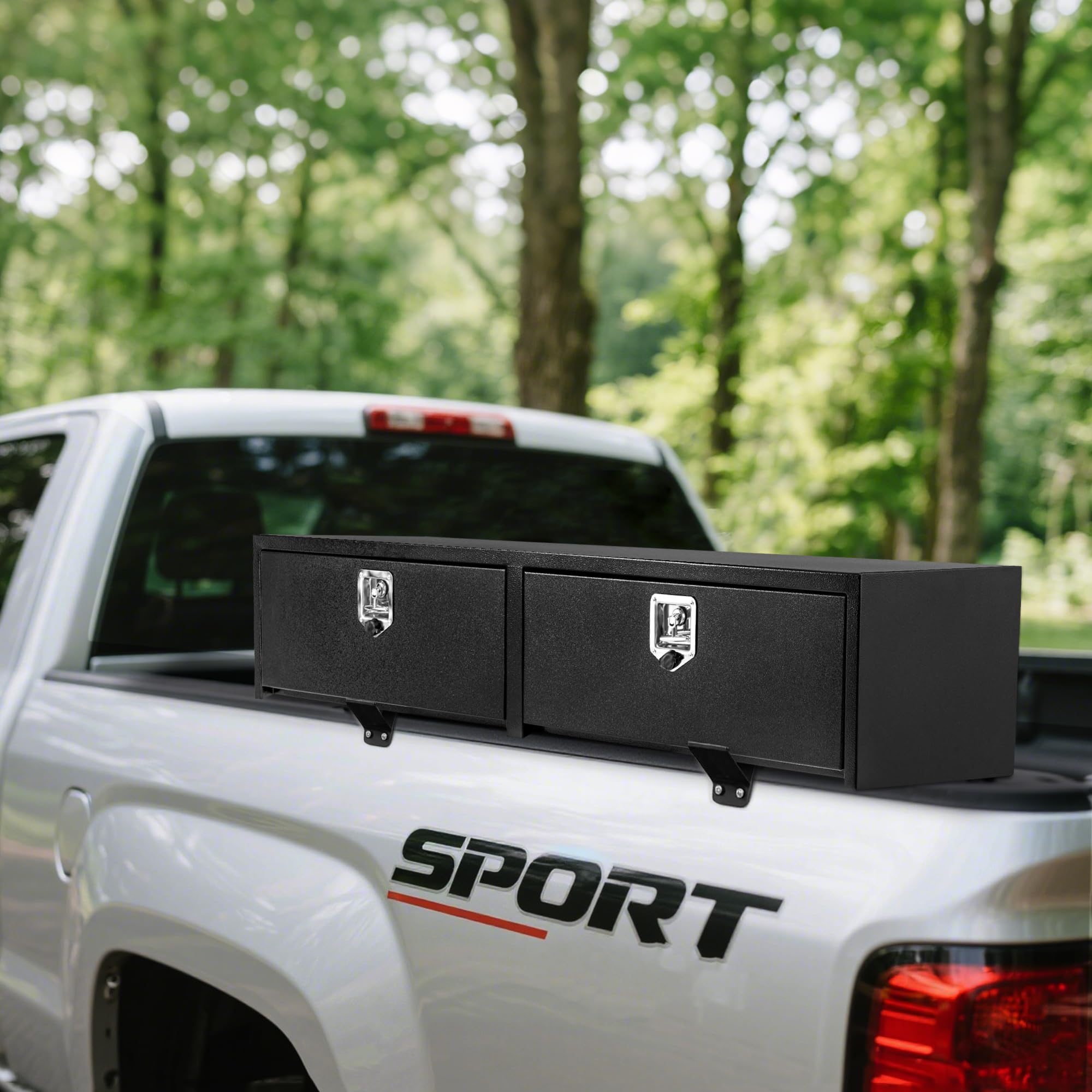 Garvee 88"X16"X13" Steel Underbody Truck Box w/t-Handle Latch, Truck Toolbox for Organization and Storage, Job Box Tool Chest for Pickup Truck Bed, RV, Trailer, Black