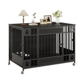 Garvee Modern Triple Door Dog Crate Furniture – 41" Decorative Wooden Kennel for Medium & Small Dogs – Stylish Indoor Pet Cage – Black Relief