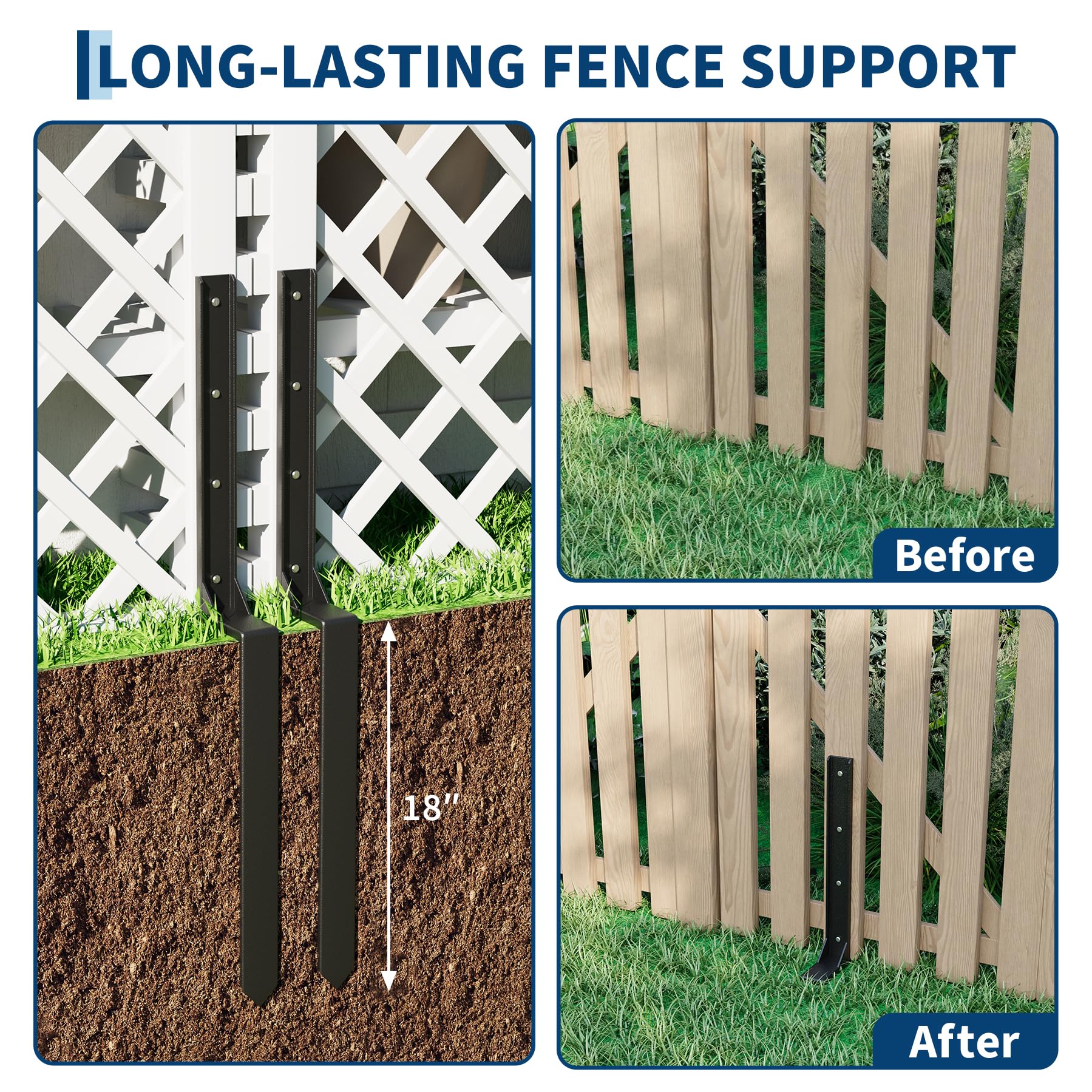 Garvee Fence Post Repair Stakes Heavy Duty Metal 11-Gauge Thickened Steel H-Shaped Design Corrosion Resistant 6-Pack Garden & Outdoor Support