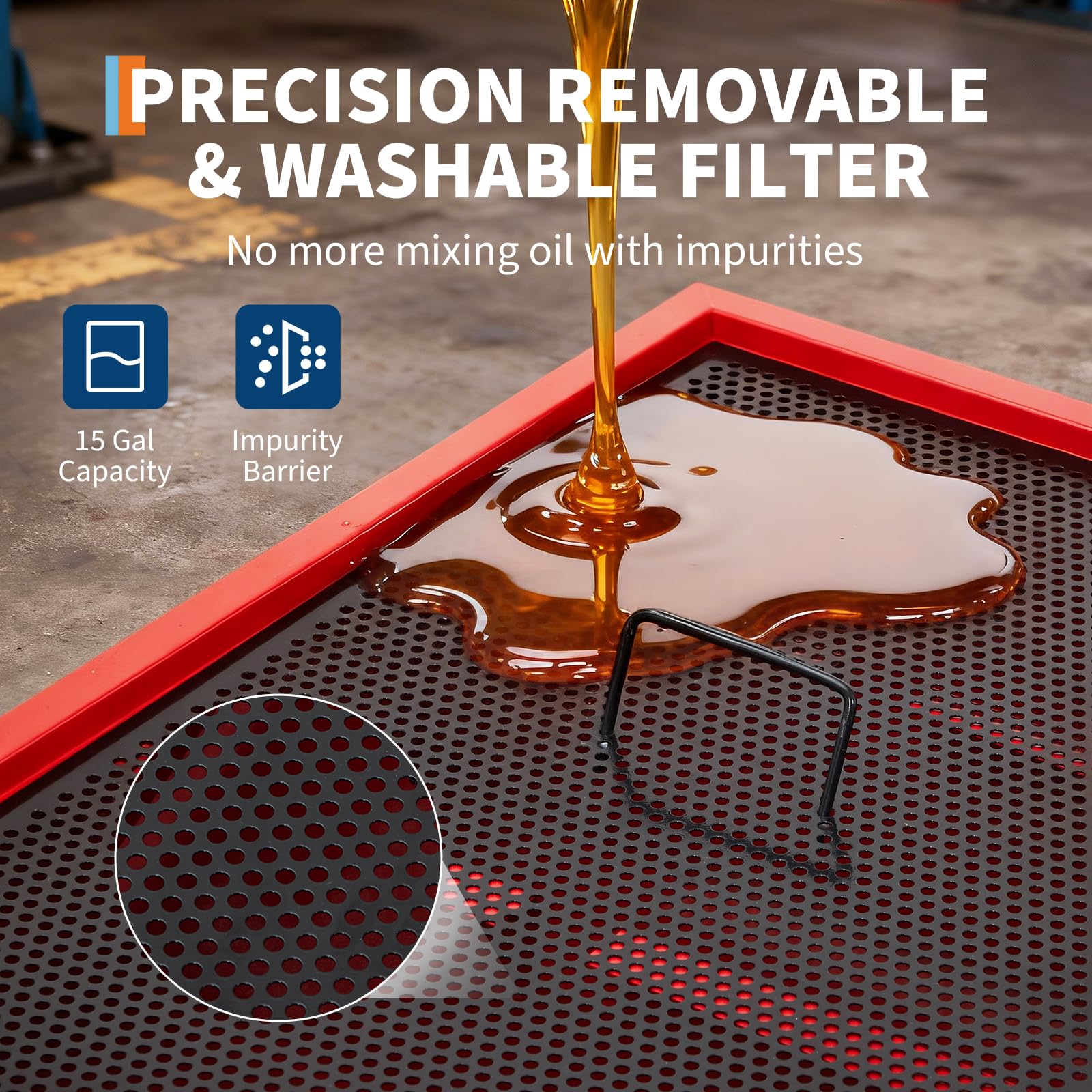 Garvee 25 Gallon Low Profile Oil Drain Pan with 110V Electric Pump - Heavy Duty Oil Change Cart - 8.2 Ft Hose, Rolling Casters, Collapsible T-Handle - For Cars, Trucks, SUVs, RVs - Waistline Version, Red, 25 Gallons, 110V Electric Pump, 8.2 Ft Hose