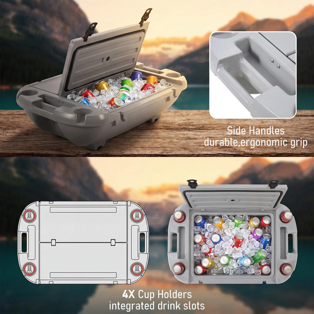 Garvee 40L Floating Cooler for River, Lake & Pool, 42.5QT Rotomolded LLDPE Ice Chest with Tow Rope & 4 Cup Holders, Heavy-Duty Drift Marine Beverage Cooler for Kayak, Boating, Camping, Cool Gray