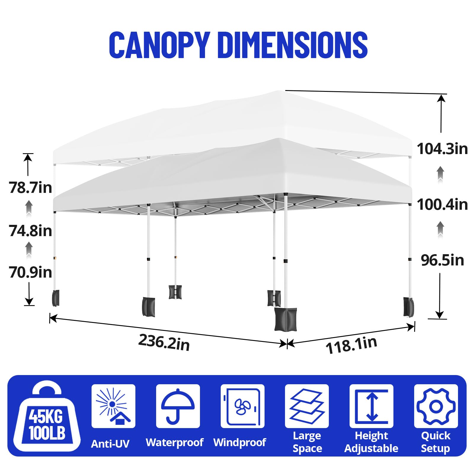 Garvee Pop Up Canopy Tent, 10 x 20 FT White Commercial Gazebo with 6 Sidewalls, Adjustable Height and Waterproof Cover for Parties, Weddings and Events
