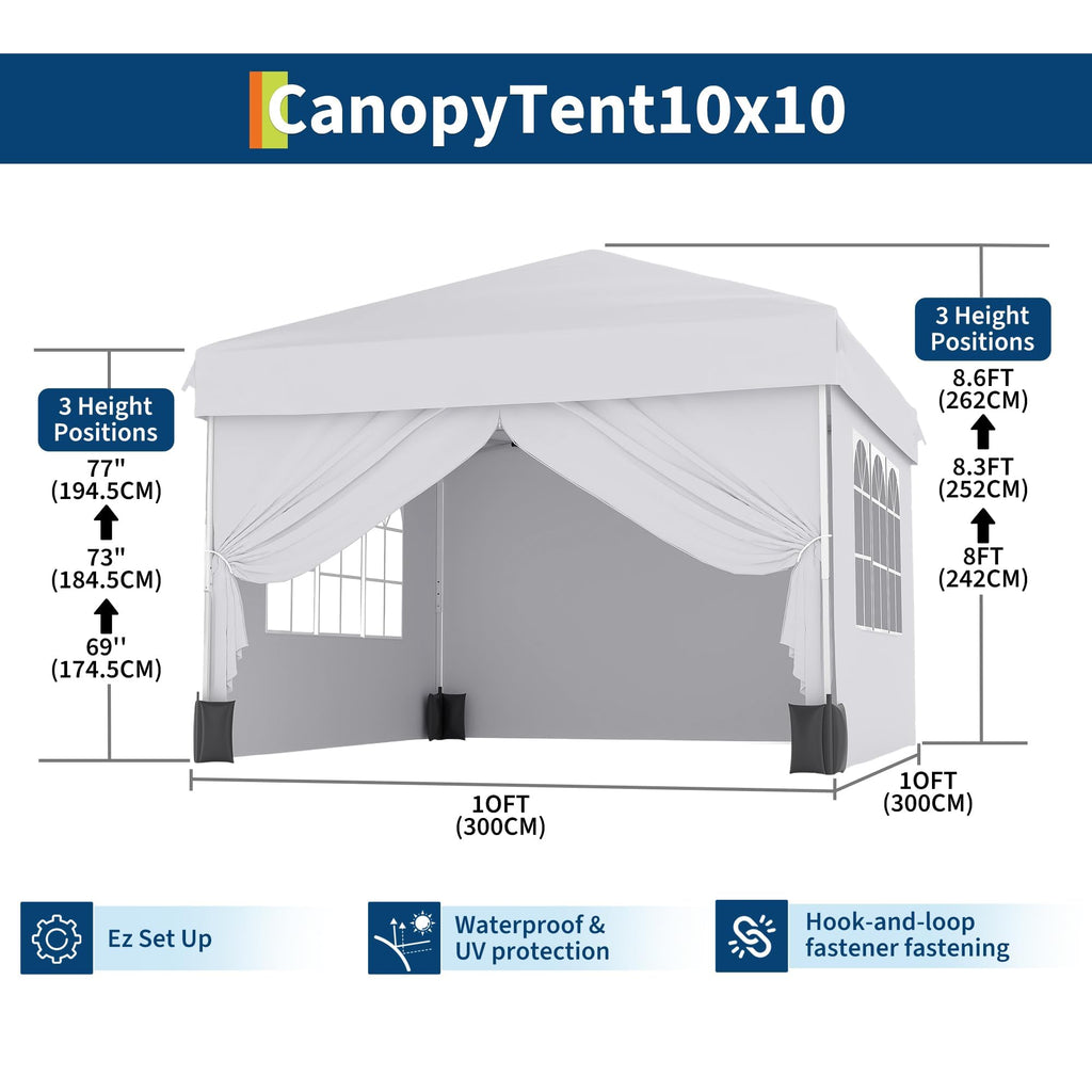 Garvee Folding Gazebo for Patio & Events, 10 x 10 FT Steel Canopy with 4 Removable Sidewalls, Mesh Windows, Zippered Doors and Wheeled Bag, White