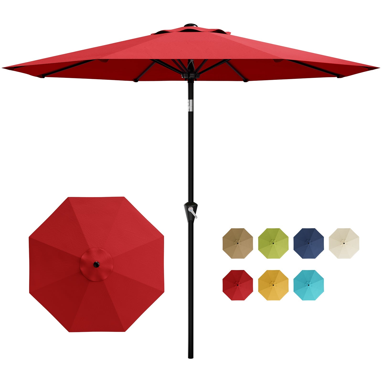 Garvee 10FT Red Patio Umbrella for Outdoor Table – UV Protection, Waterproof Market Umbrella, Smooth Crank Lift, Push Button Tilt, 8 Sturdy Ribs – For Deck, Pool, Garden, Yard