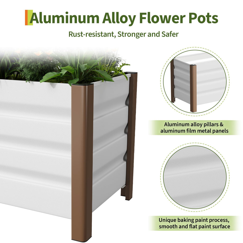 Garvee 2' × 1.3' × 1.5' Aluminum Raised Garden Bed, Deep Planter Box with Drainage Holes, Beige
