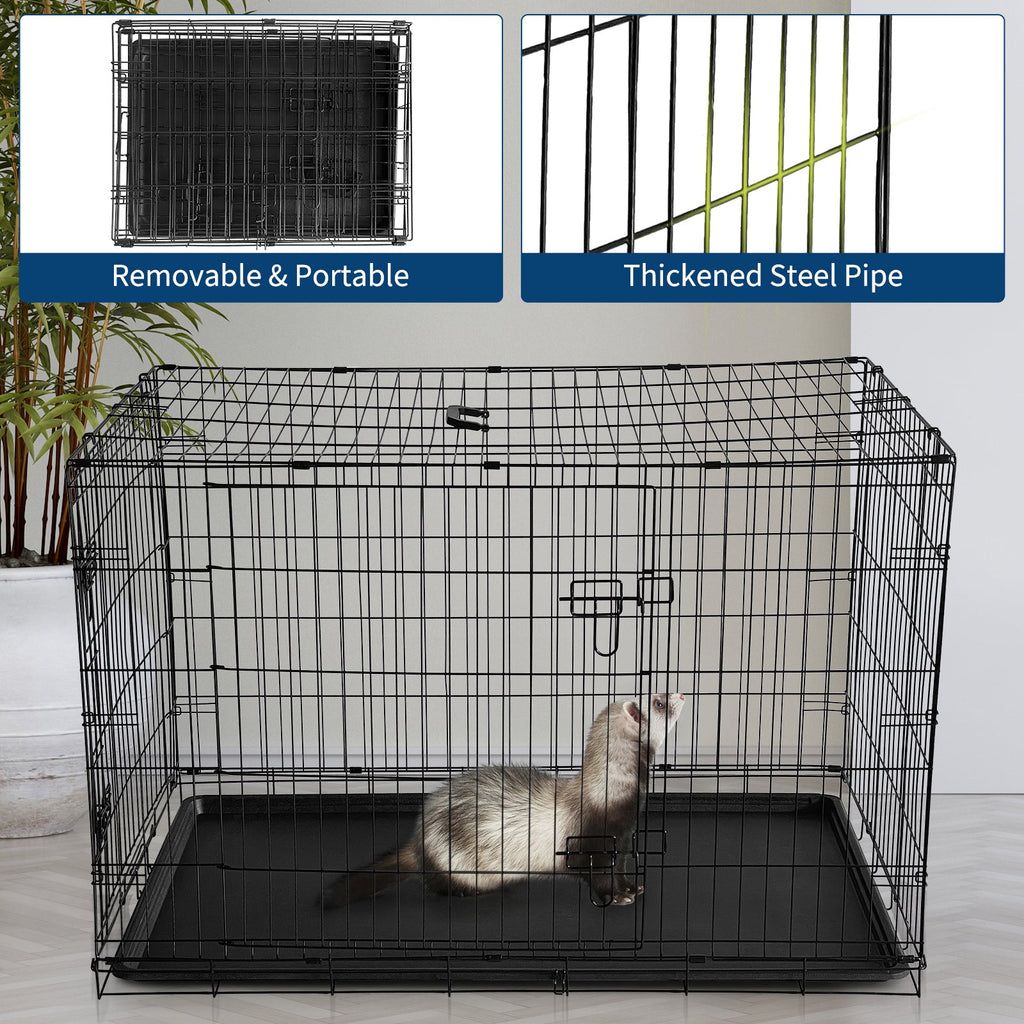 Garvee Collapsible Metal Wire Cage for Small Animals - Thickened Mesh Floor, Leak-Proof Removable Tray, Double Door, Rust-Resistant - For Rabbits, Guinea Pigs, Ferrets, Cats, Chinchillas, Rats - Size: 121×76.5×81cm