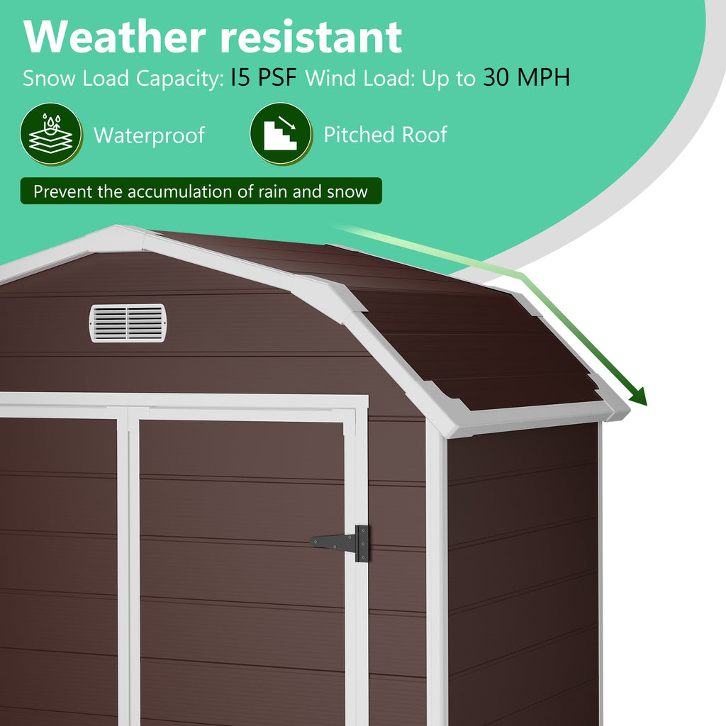 Garvee 6×4.5FT Resin Outdoor Storage Shed, Waterproof Garden Tool Shed with Floor, Window, Vents, Lockable Door & Ramp, UV-Resistant Patio Storage House for Backyard, Brown